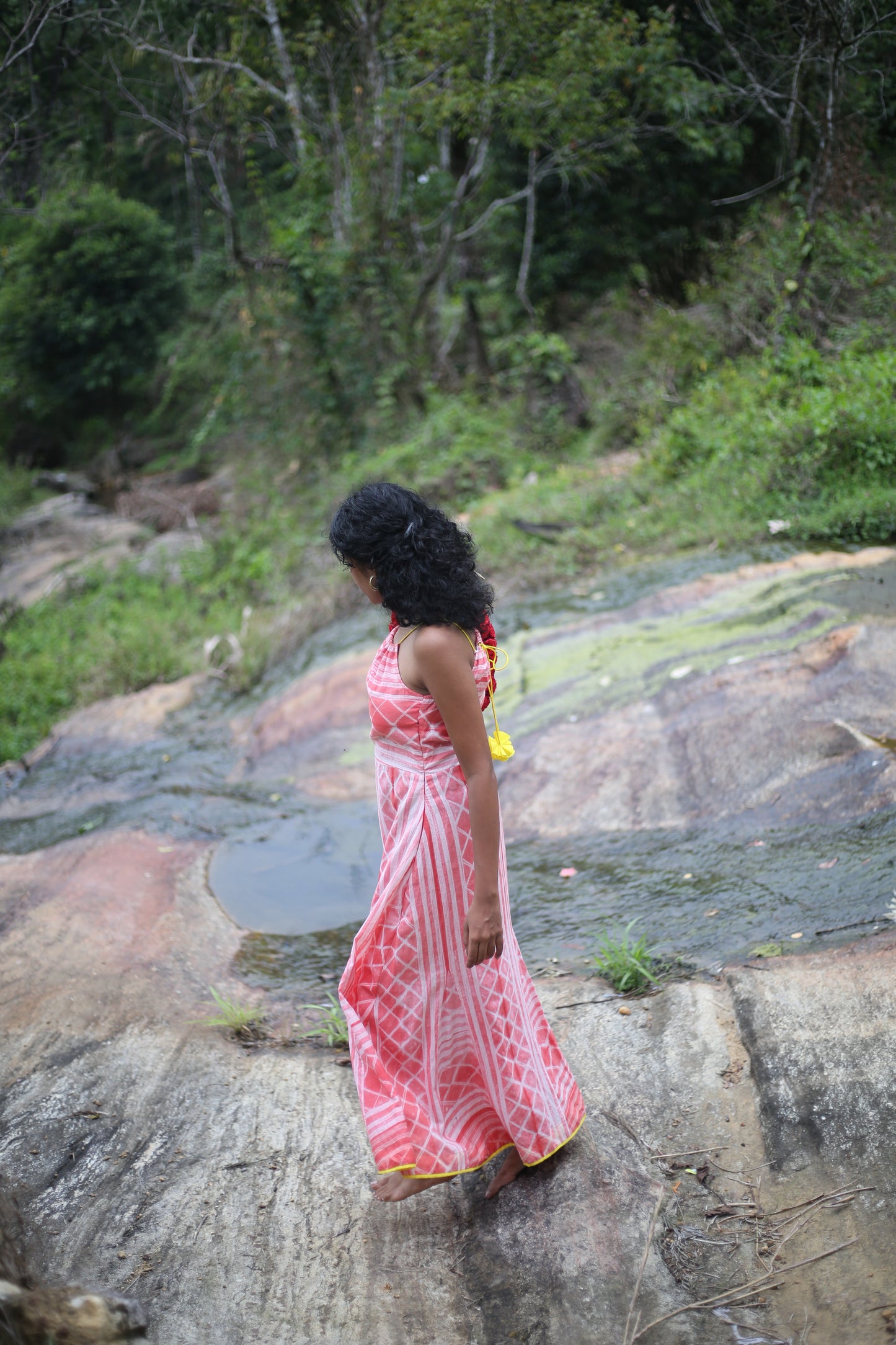'Coral' Hand-dyed Shibori Pure Cotton Dress with Adjustable Straps