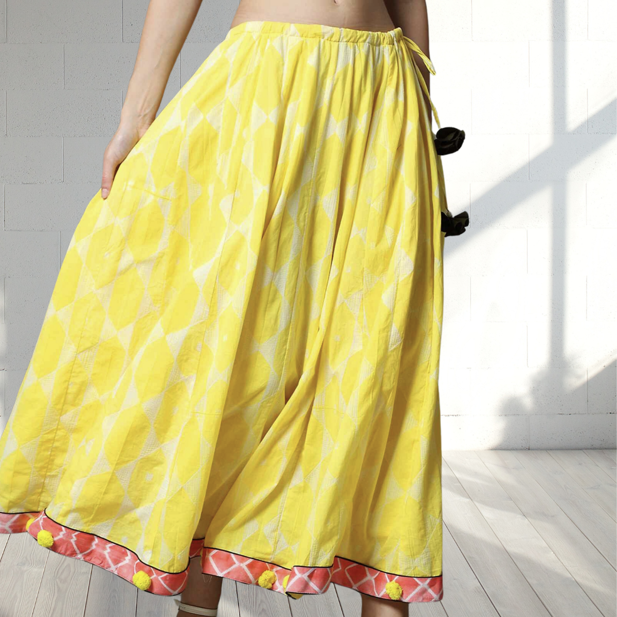 'Meadow' Hand-dyed Shibori Pure Cotton Kali Skirt