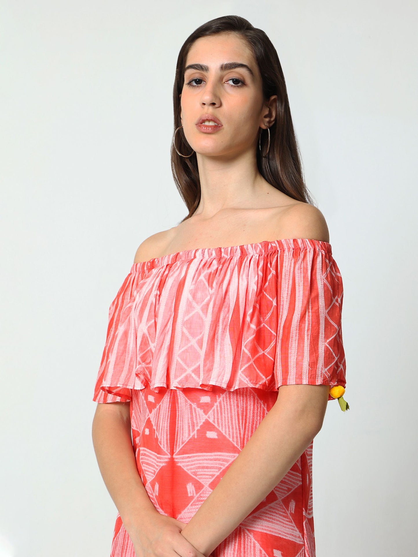 'Amber' Hand-dyed Shibori Vegan Silk Off-shoulder Dress