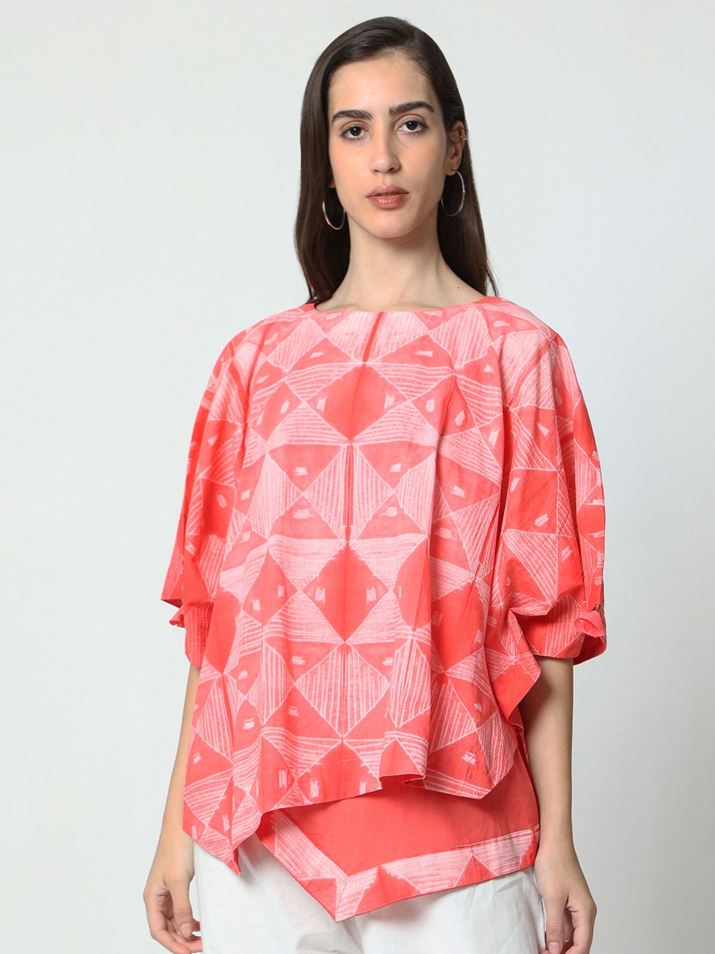 'Sienna' Hand-dyed Shibori Pure Cotton Poncho Top