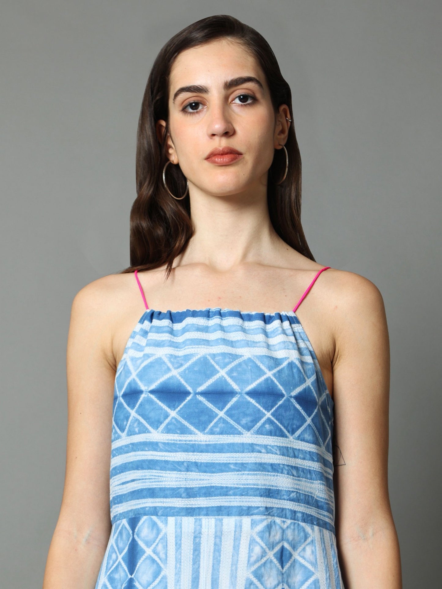 'Anokhi' Hand-dyed Shibori Pure Cotton Dress with Adjustable Straps