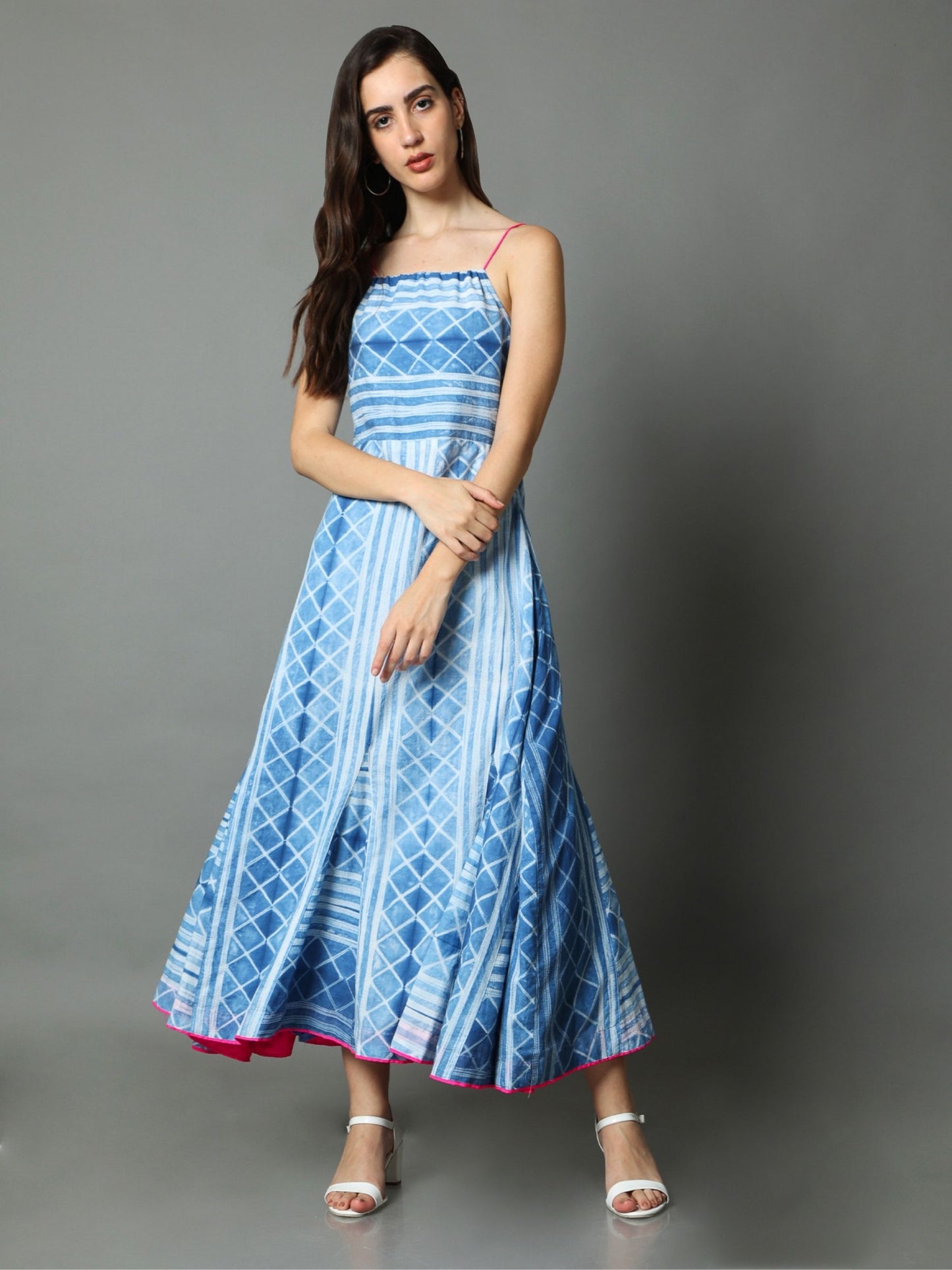 'Anokhi' Hand-dyed Shibori Pure Cotton Dress with Adjustable Straps