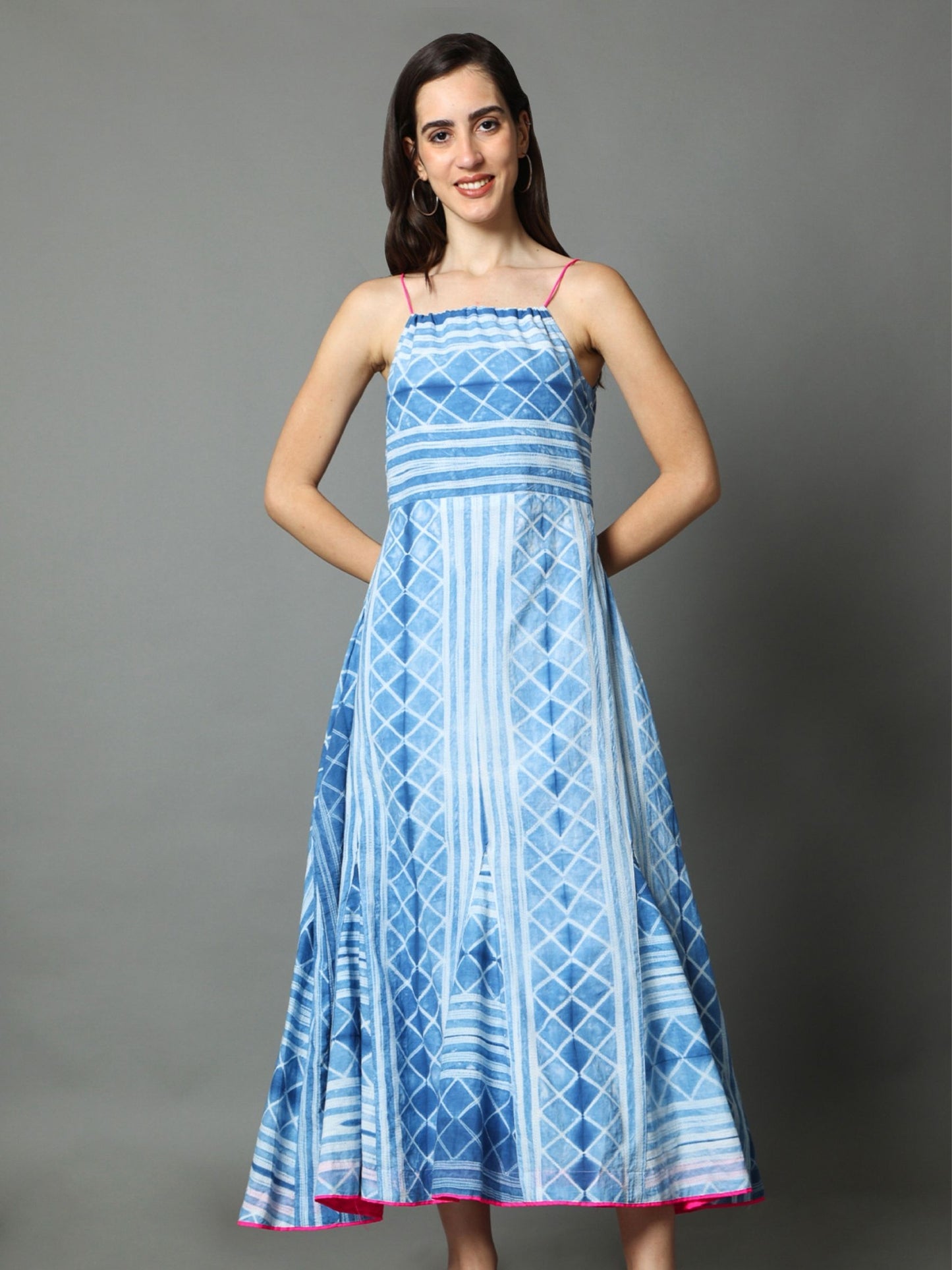 'Anokhi' Hand-dyed Shibori Pure Cotton Dress with Adjustable Straps