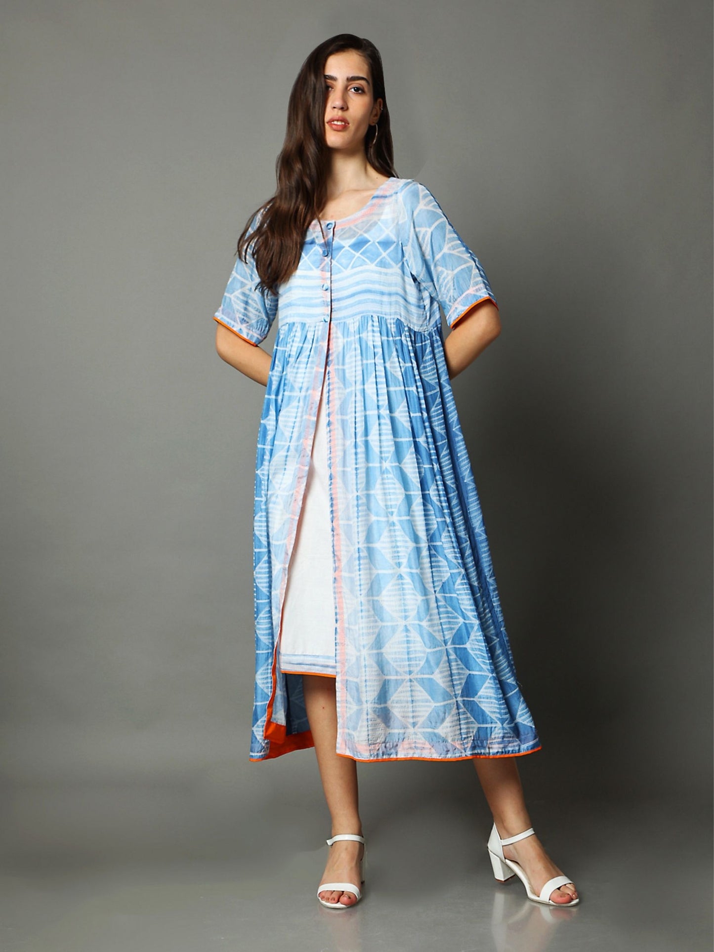 'Aparjita' Hand-dyed Shibori Vegan Silk Double-layer Dress