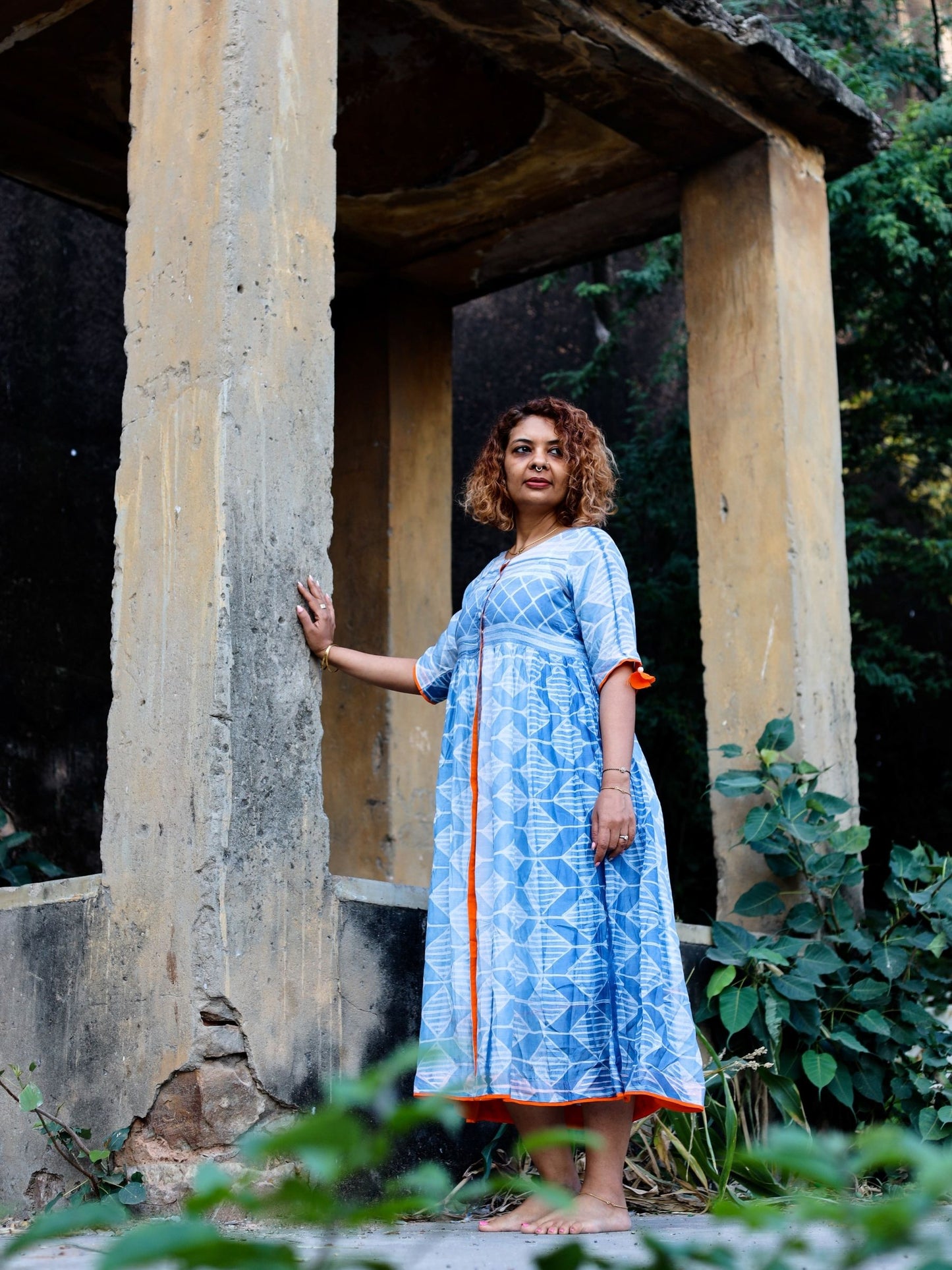 'Aparjita' Hand-dyed Shibori Vegan Silk Double-layer Dress