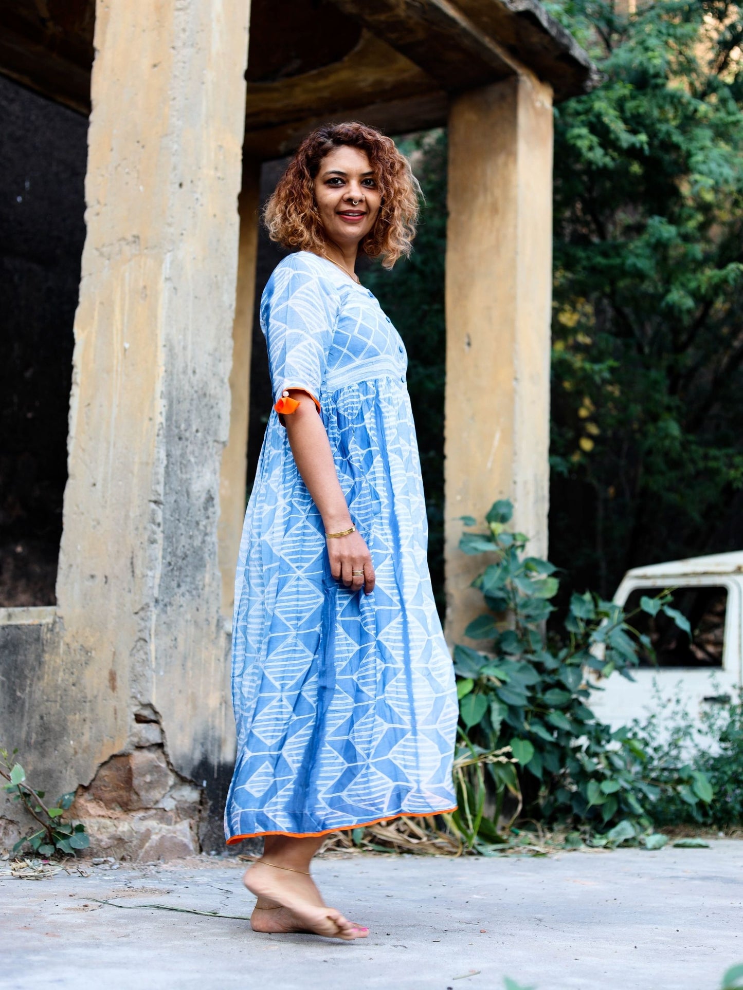 'Aparjita' Hand-dyed Shibori Vegan Silk Double-layer Dress