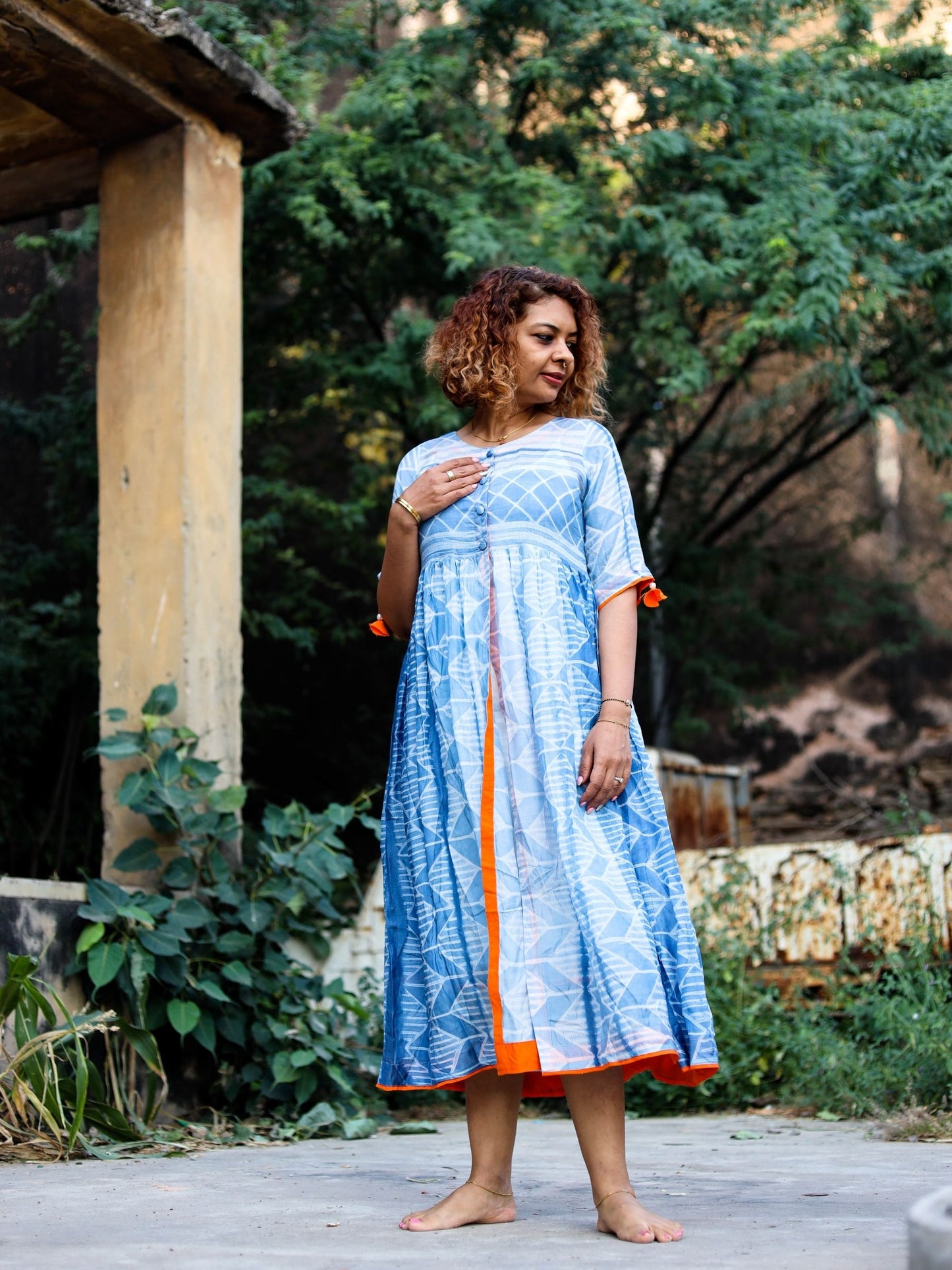 'Aparjita' Hand-dyed Shibori Vegan Silk Double-layer Dress