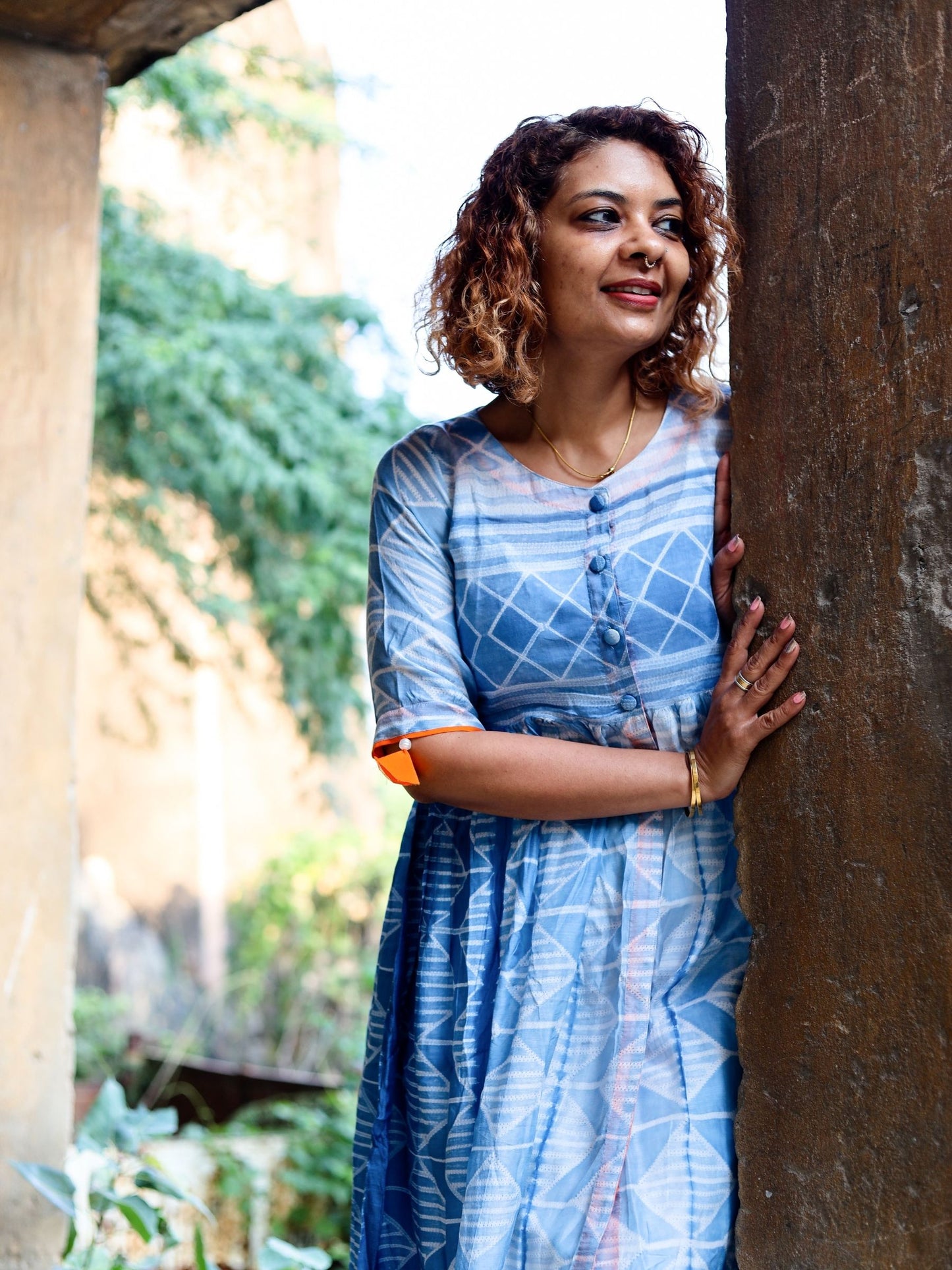 'Aparjita' Hand-dyed Shibori Vegan Silk Double-layer Dress