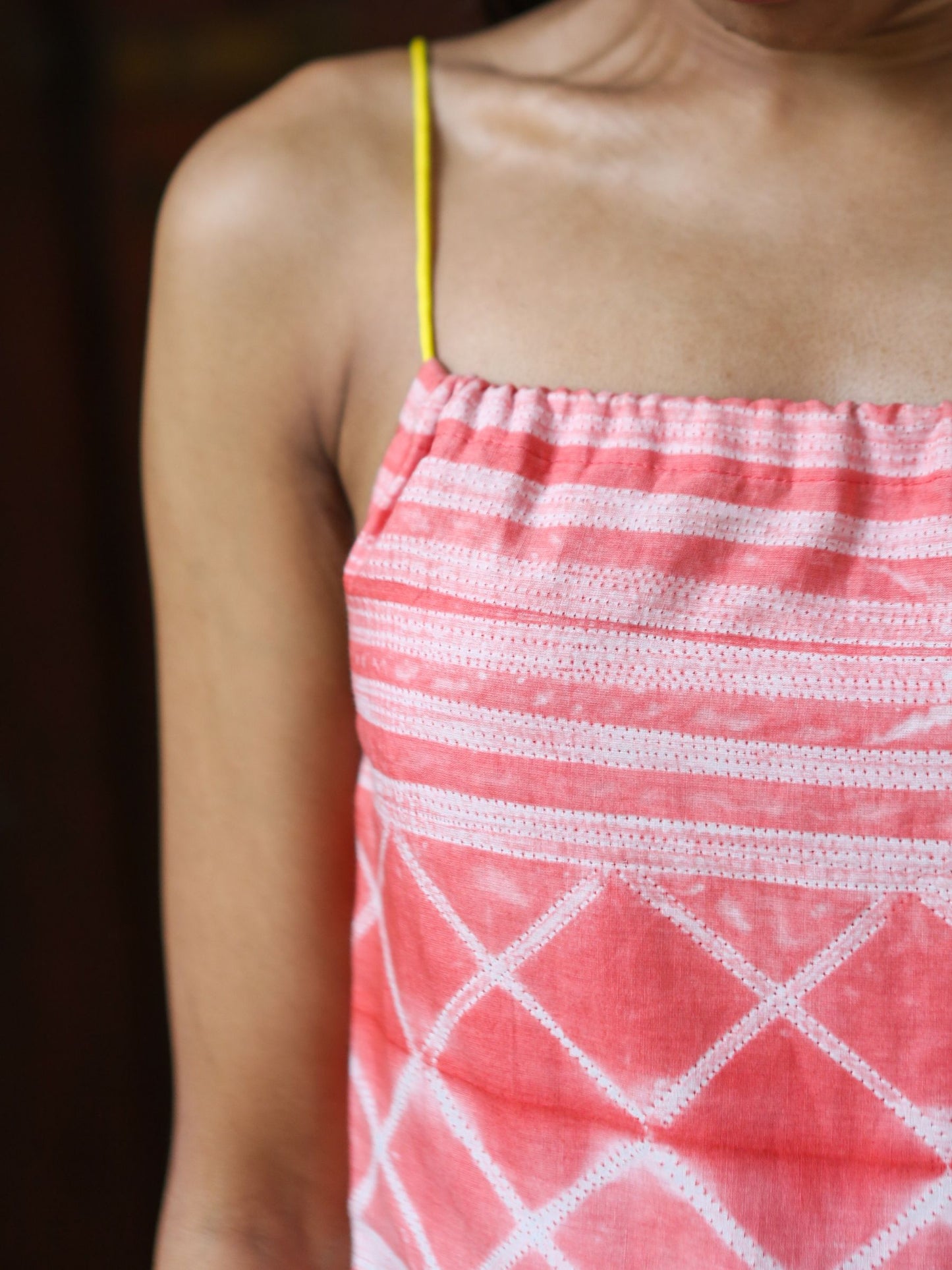 'Coral' Hand-dyed Shibori Pure Cotton Dress with Adjustable Straps