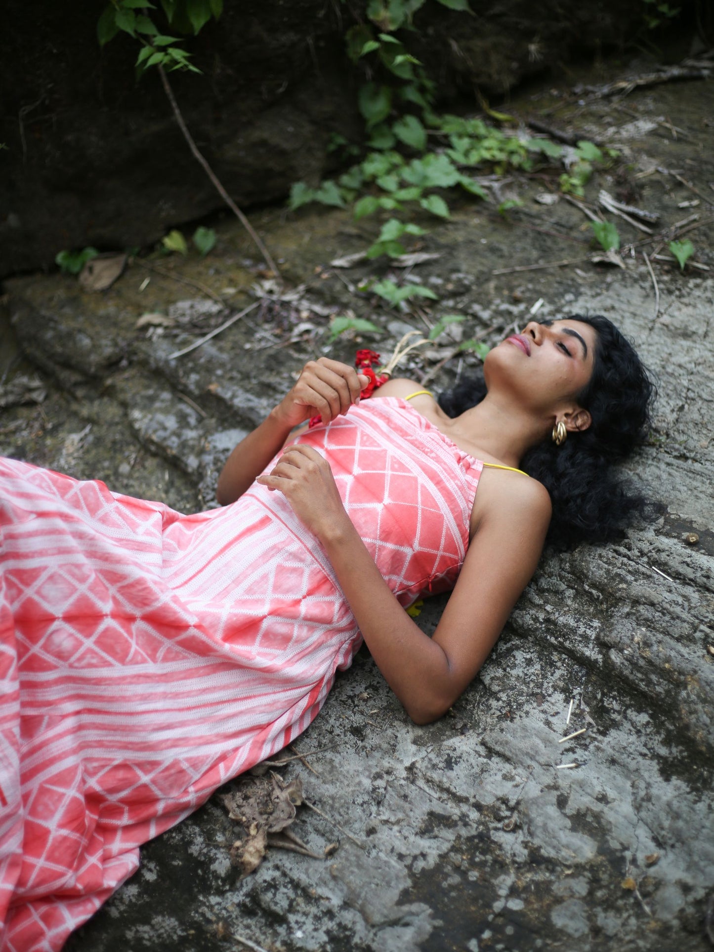 'Coral' Hand-dyed Shibori Pure Cotton Dress with Adjustable Straps