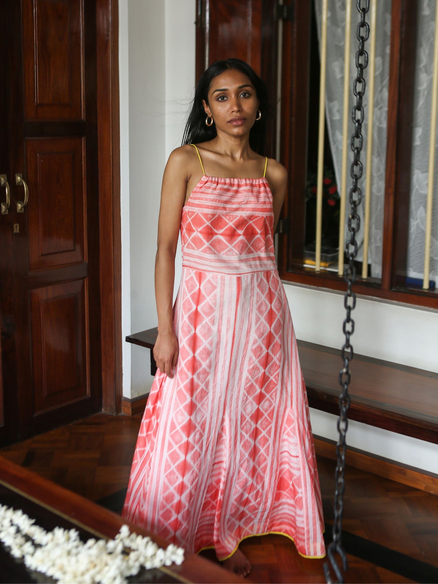 'Coral' Hand-dyed Shibori Pure Cotton Dress with Adjustable Straps