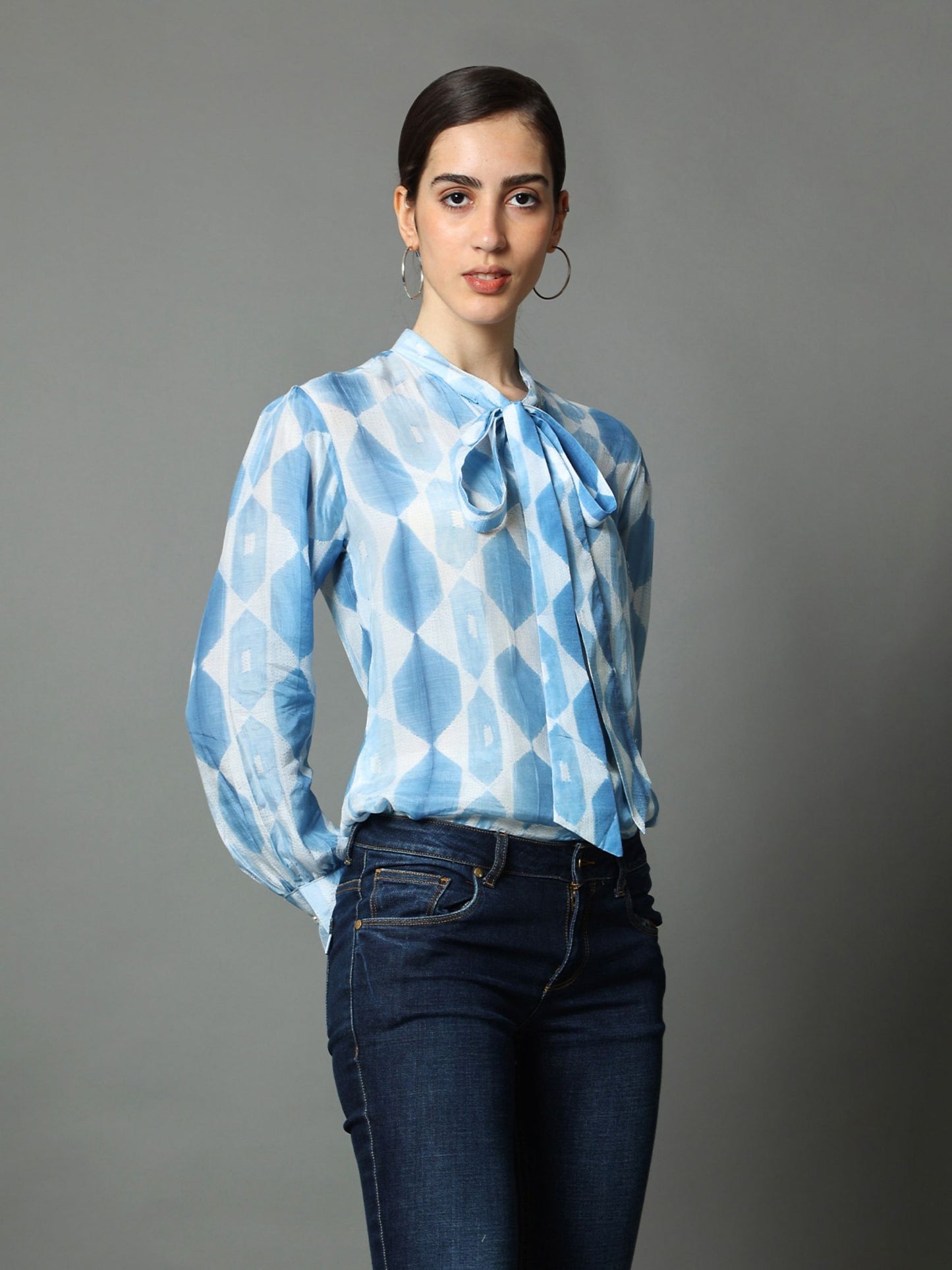 'Neel' Hand-dyed Shibori Vegan Silk Shirt Blouse