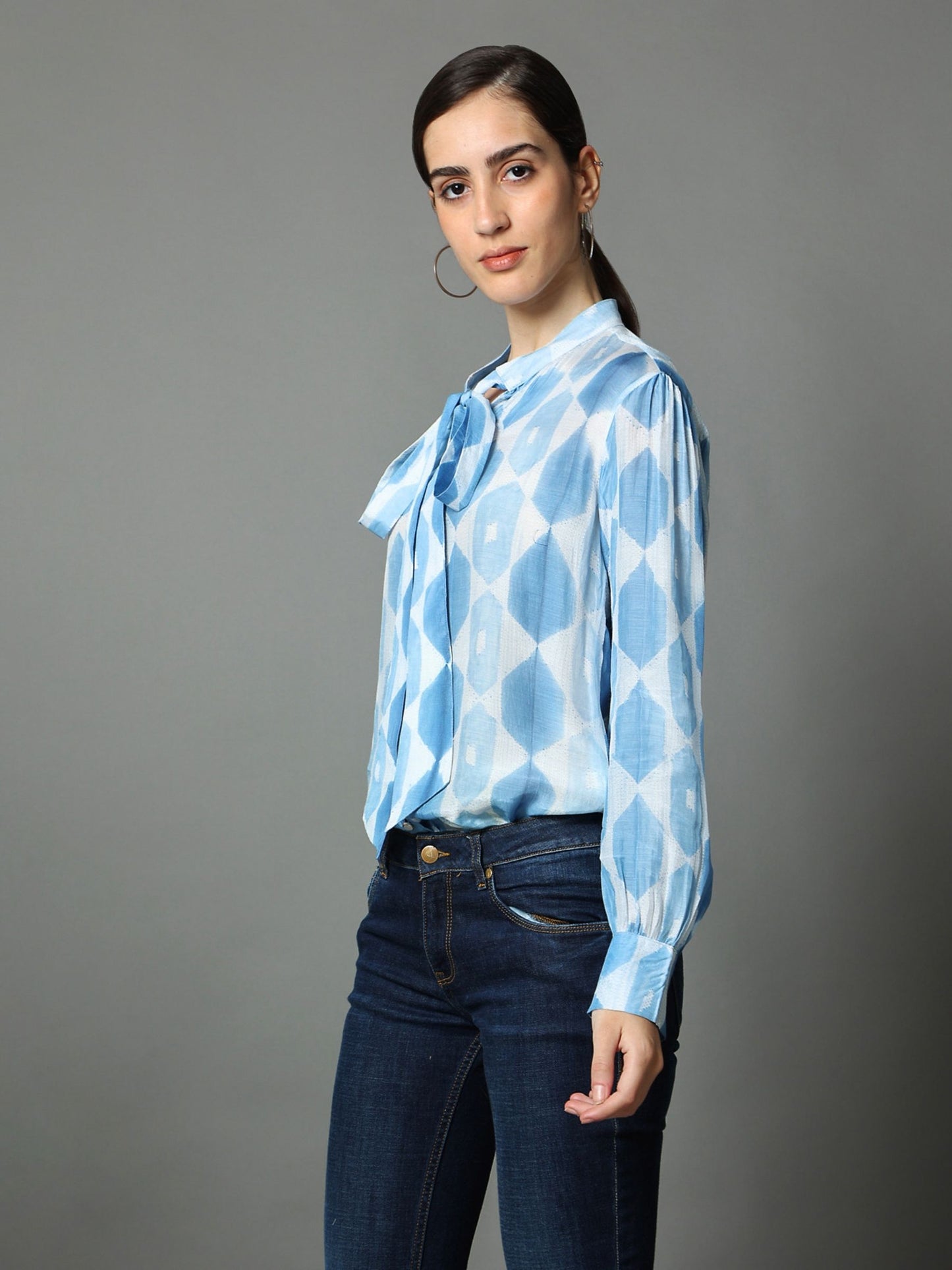 'Neel' Hand-dyed Shibori Vegan Silk Shirt Blouse