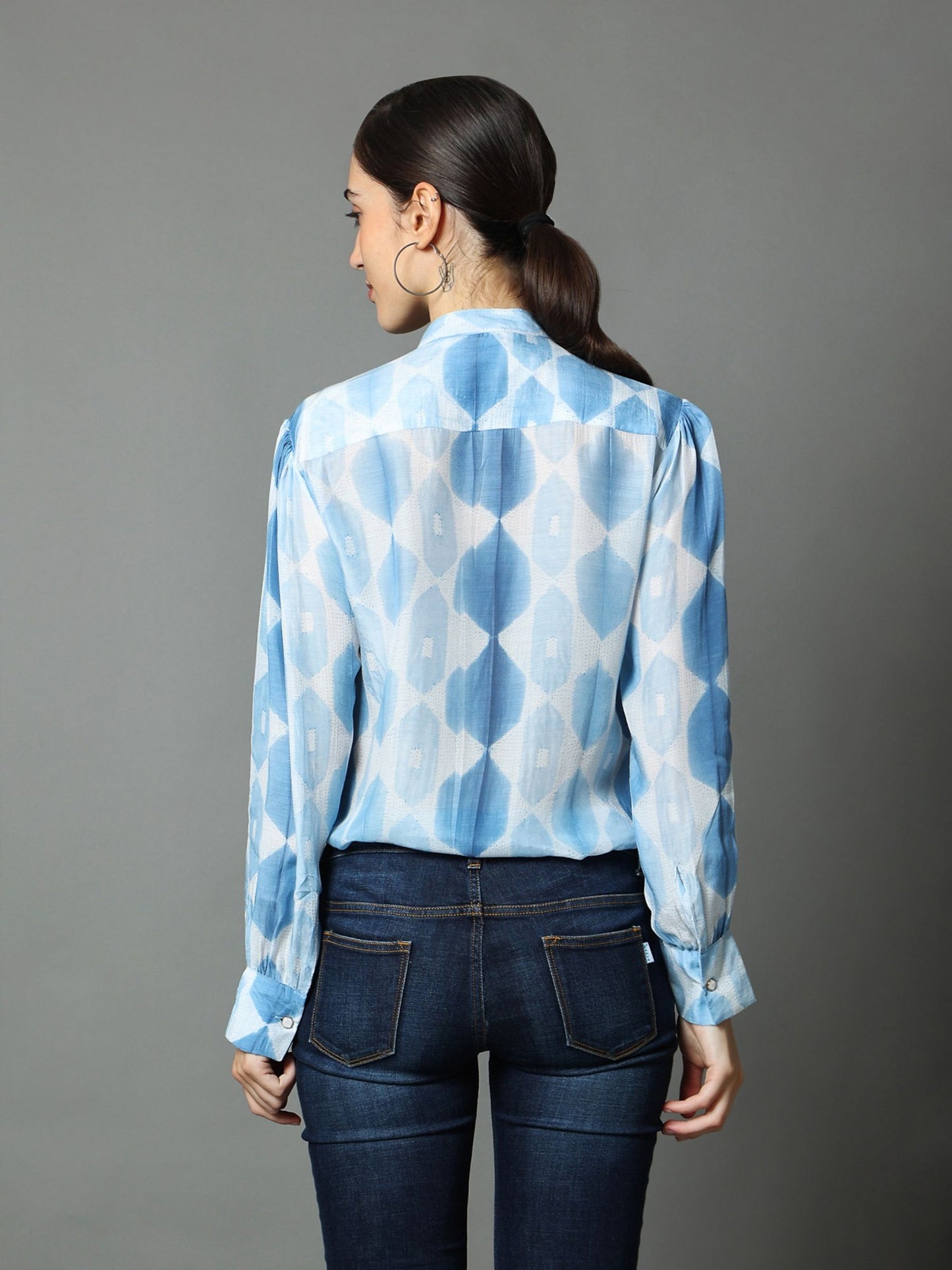 'Neel' Hand-dyed Shibori Vegan Silk Shirt Blouse