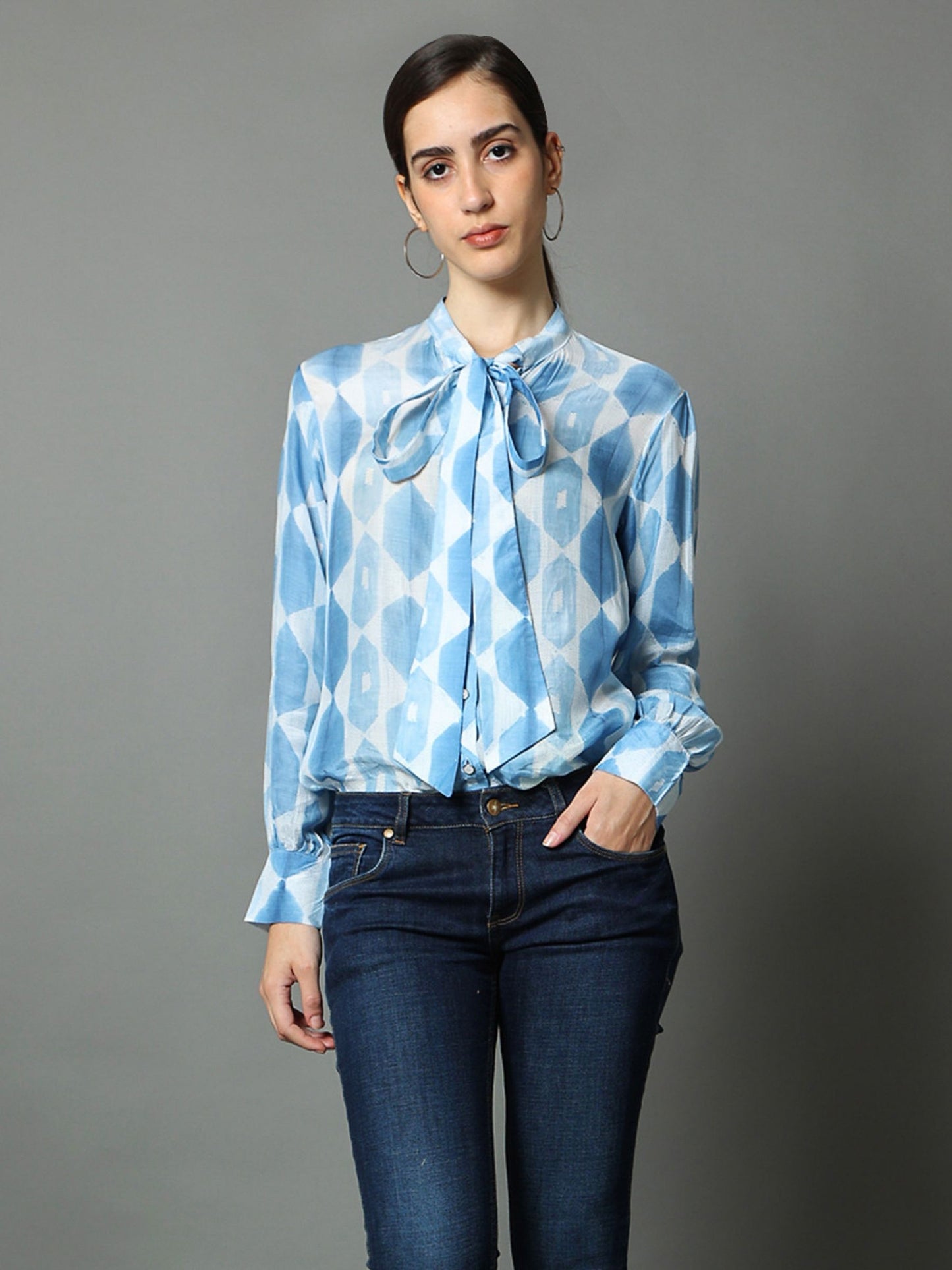 'Neel' Hand-dyed Shibori Vegan Silk Shirt Blouse