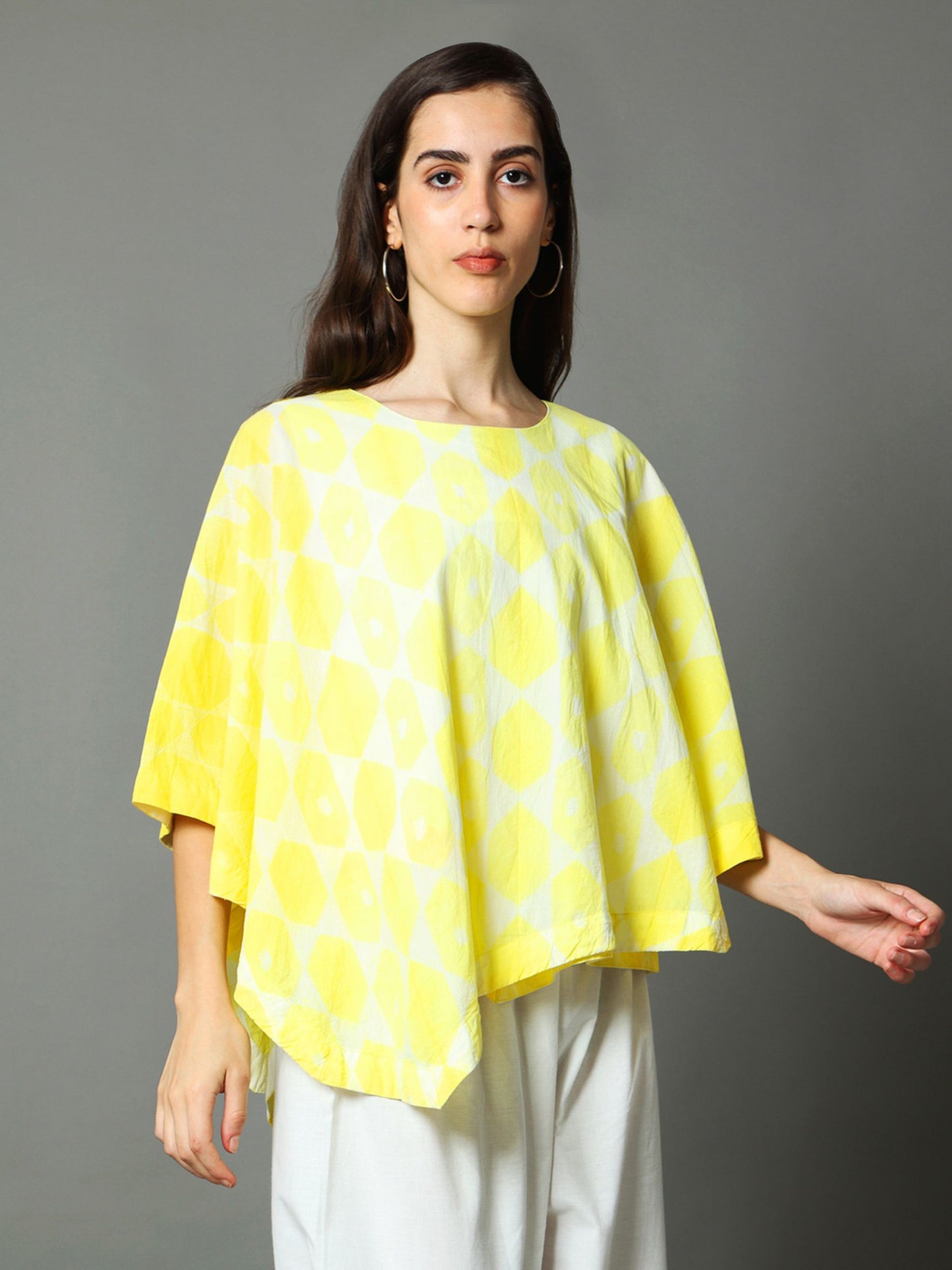 'Pinacolada' Hand-dyed Shibori Pure Cotton Poncho Top