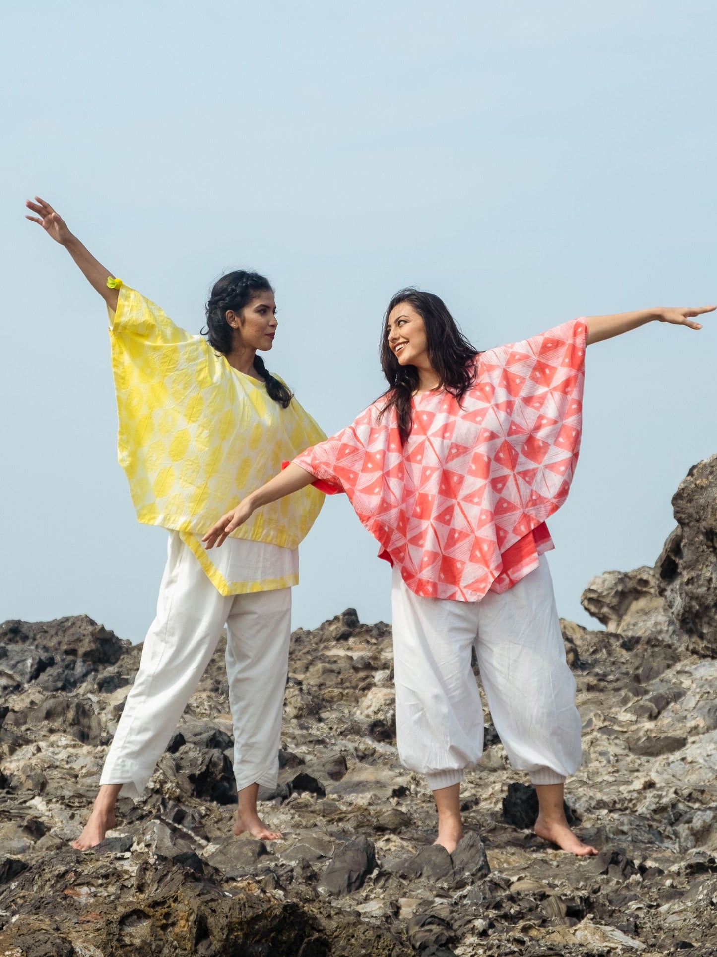 'Pinacolada' Hand-dyed Shibori Pure Cotton Poncho Top