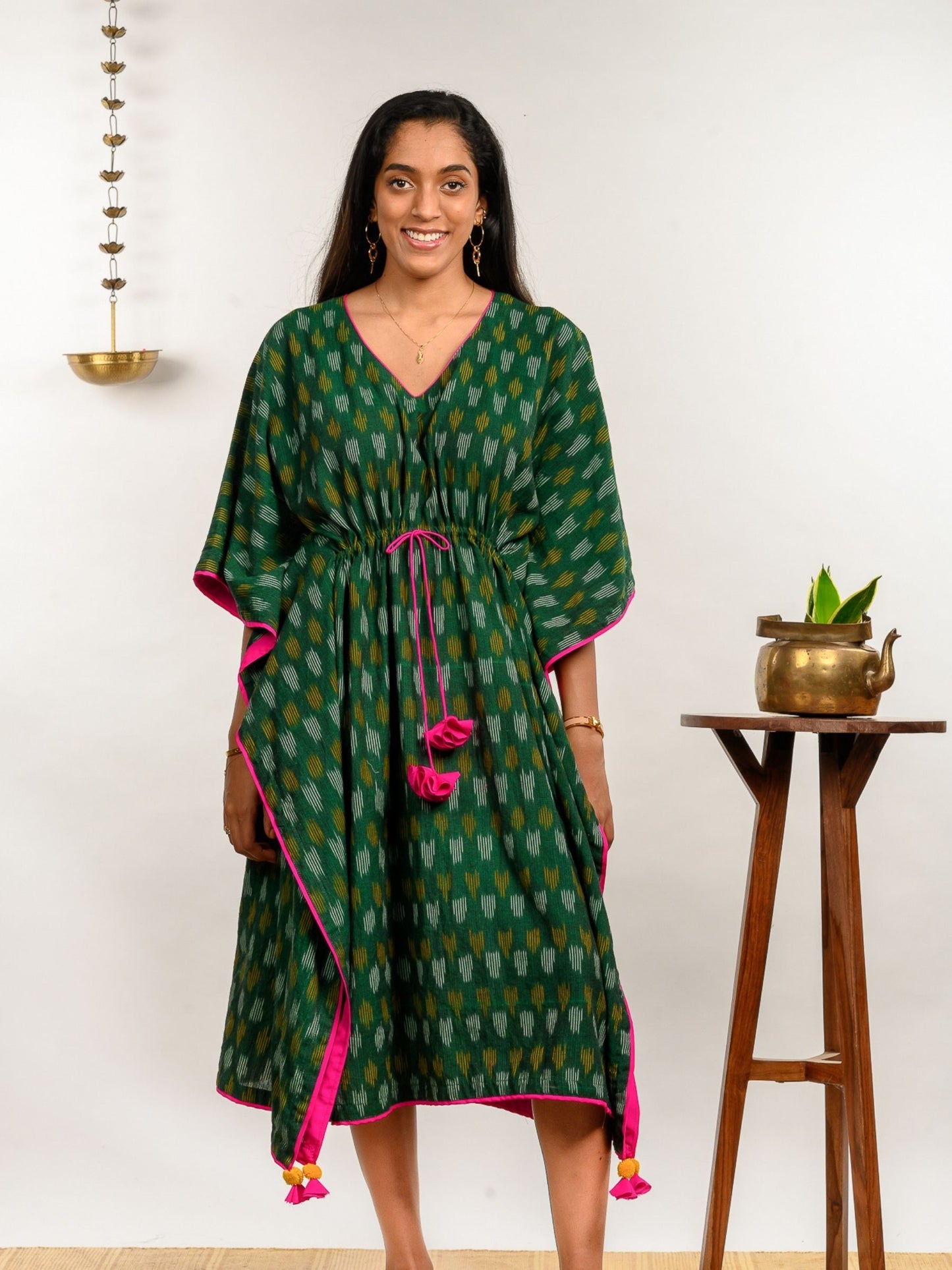 'Pine' Handwoven Ikat Pure Cotton Kaftan