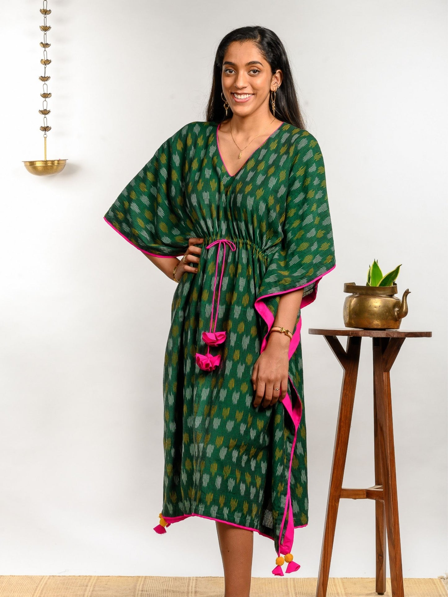 'Pine' Handwoven Ikat Pure Cotton Kaftan