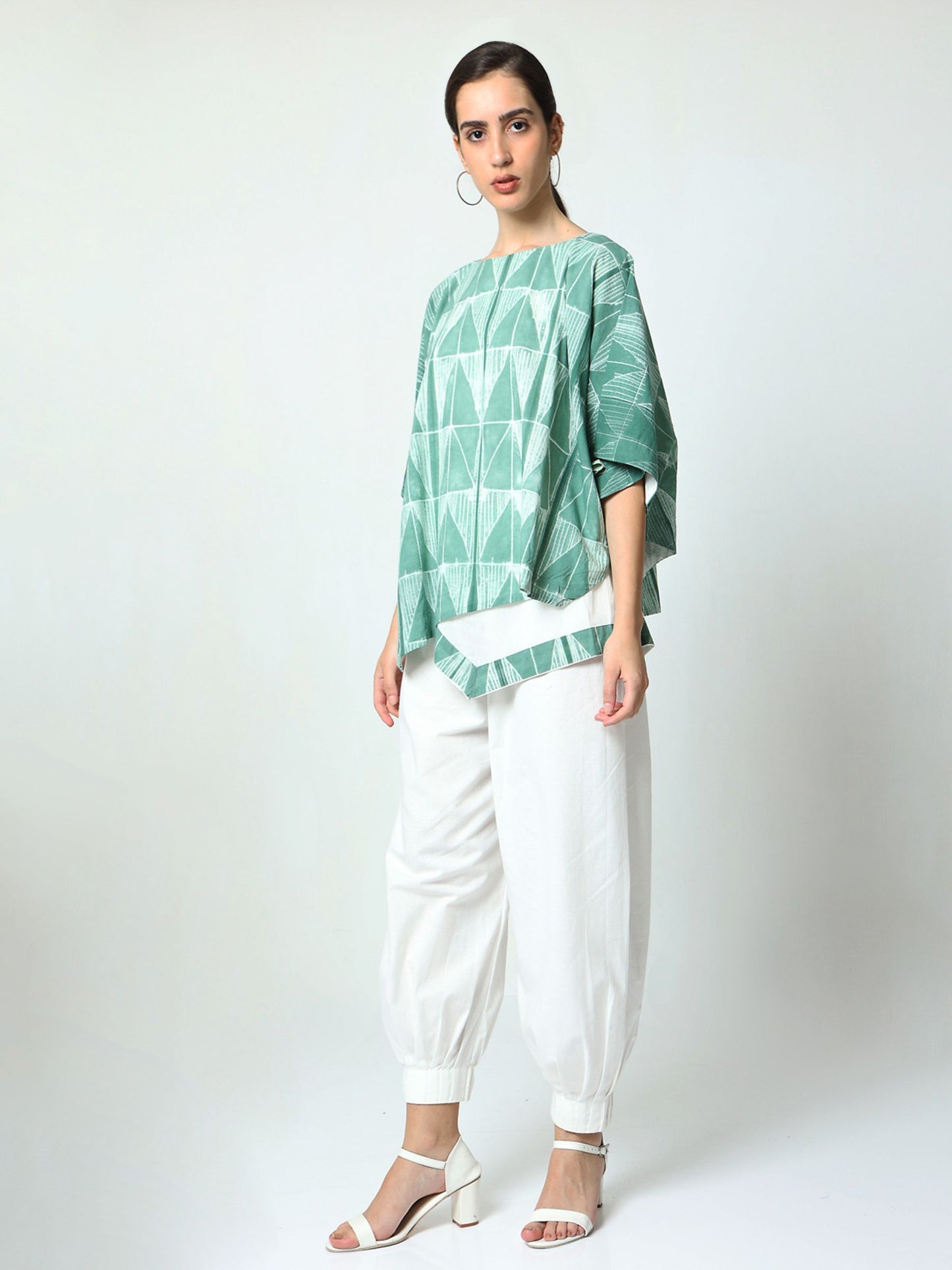 'Sage' Hand-dyed Shibori Pure Cotton Poncho Top