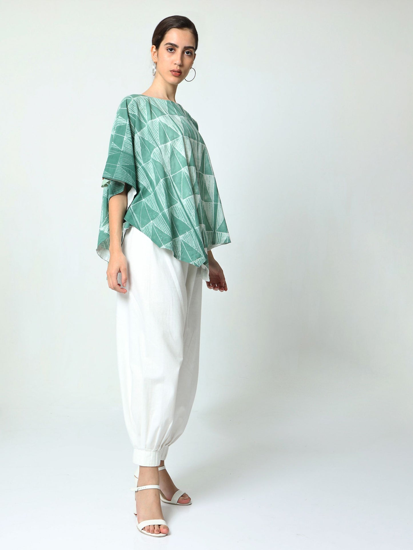 'Sage' Hand-dyed Shibori Pure Cotton Poncho Top