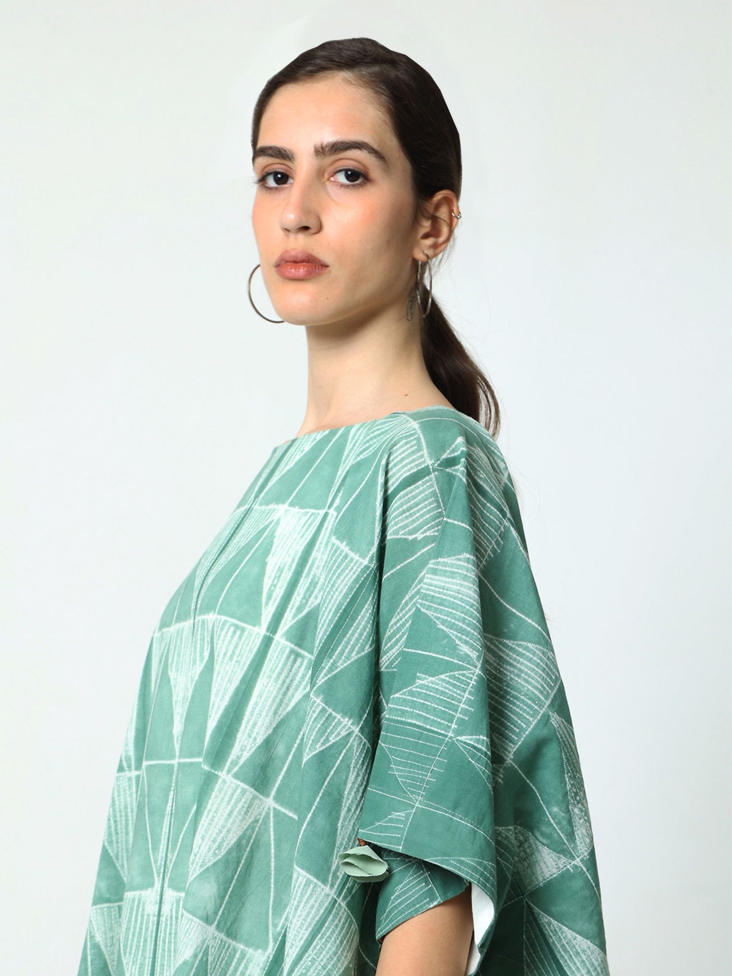 'Sage' Hand-dyed Shibori Pure Cotton Poncho Top