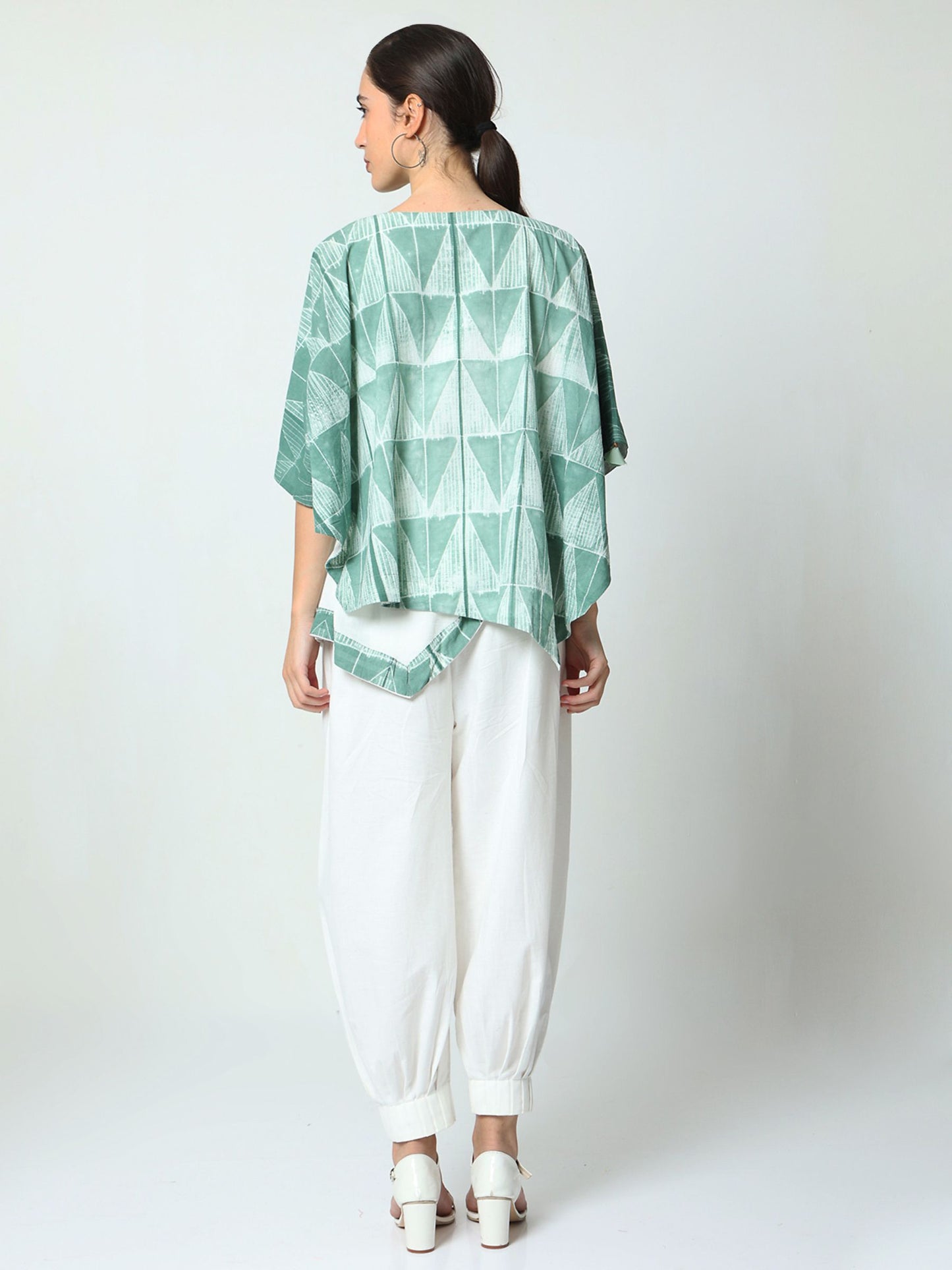 'Sage' Hand-dyed Shibori Pure Cotton Poncho Top