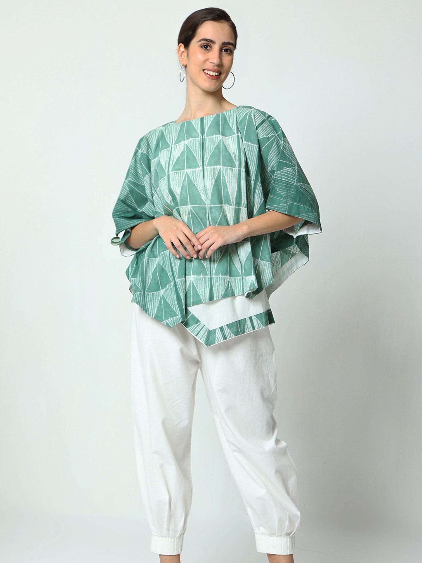 'Sage' Hand-dyed Shibori Pure Cotton Poncho Top