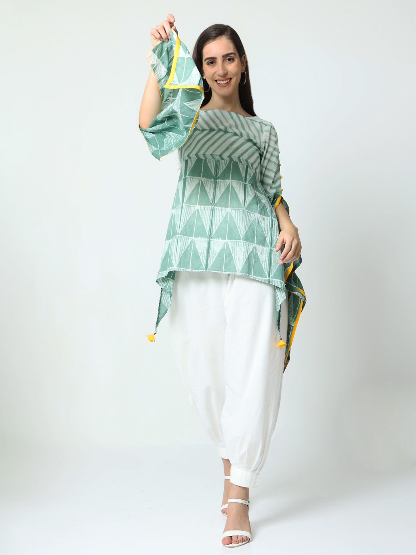 'Sasha' Hand-dyed Shibori Pure Cotton Top with Butterfly Sleeves