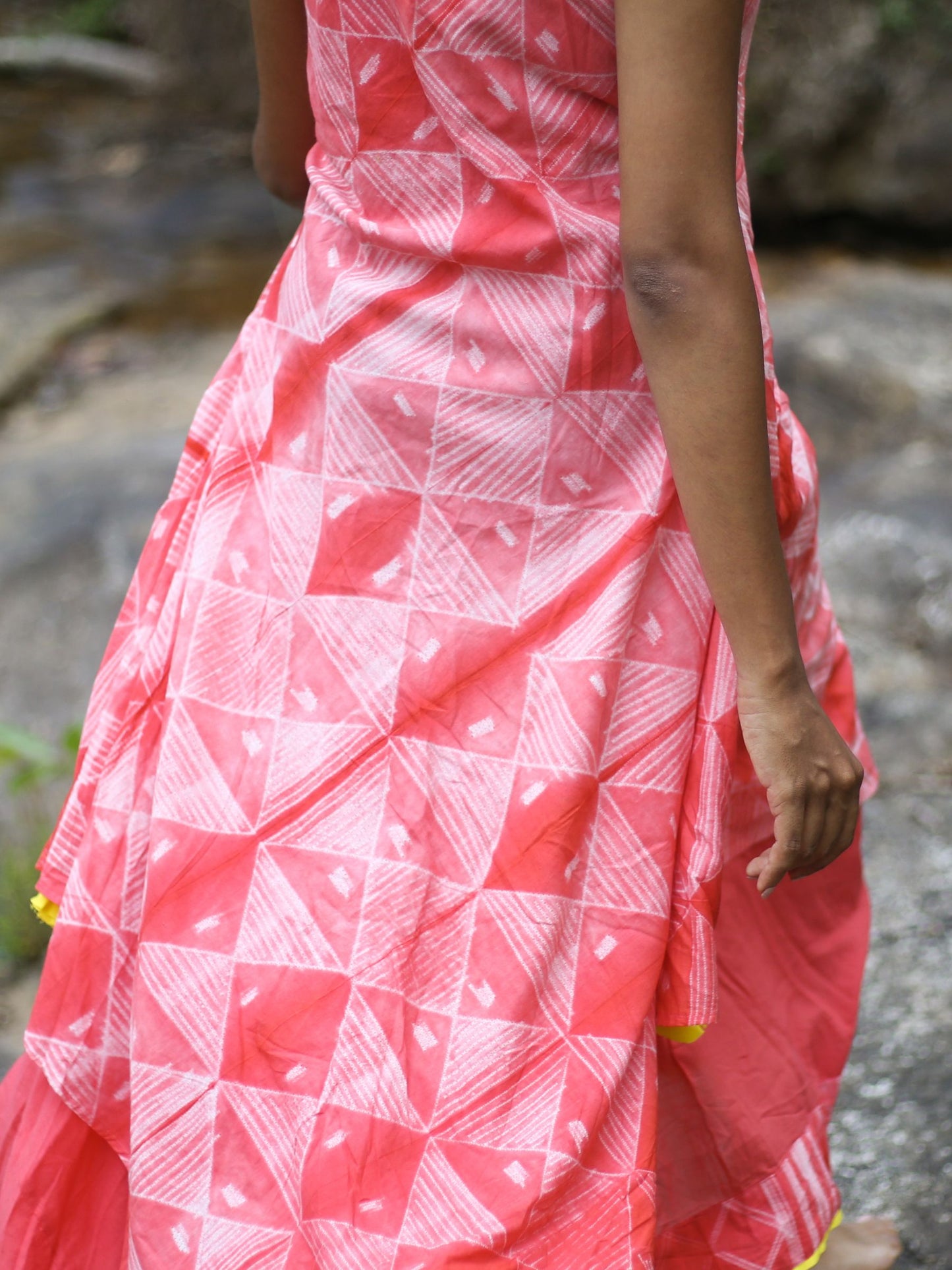 'Scarlet Sun' Hand-dyed Shibori Pure Cotton Layered Dress