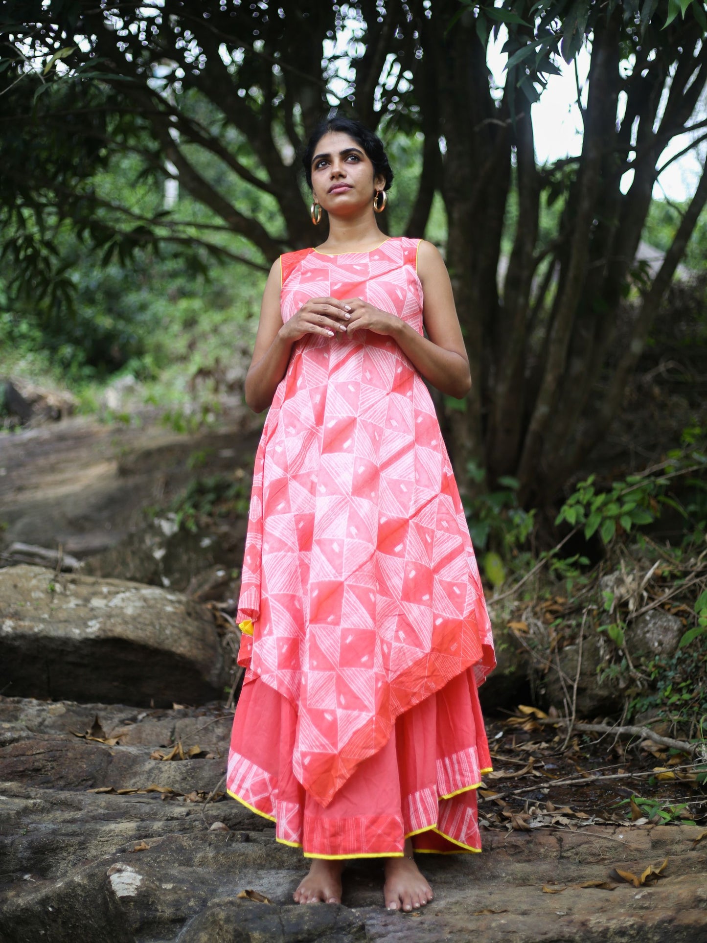 'Scarlet Sun' Hand-dyed Shibori Pure Cotton Layered Dress