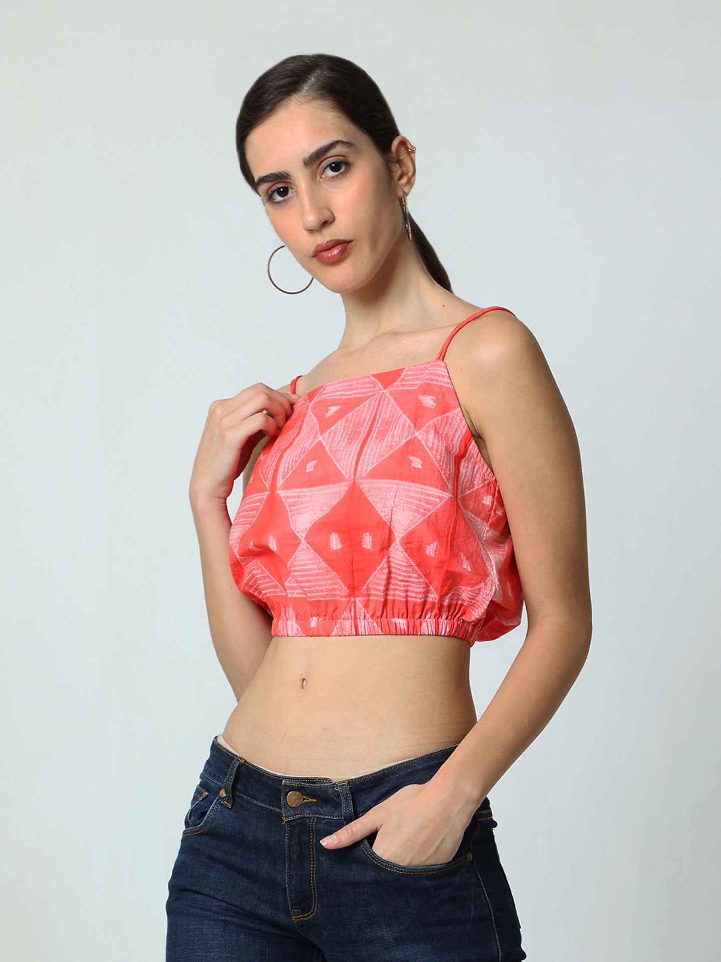 'Tarini' Hand-dyed Shibori Pure Cotton Crop Top