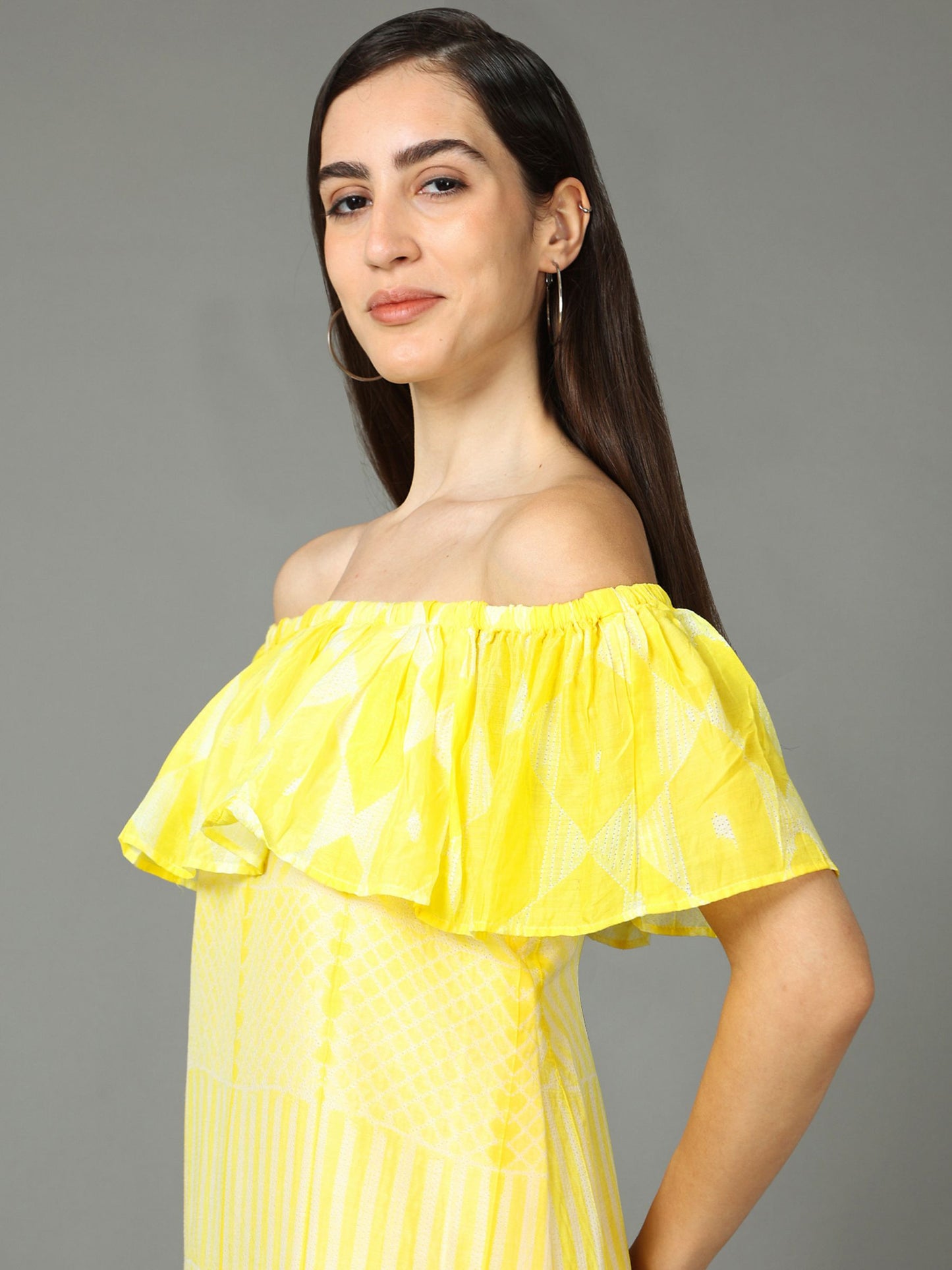 'Tuscany' Hand-dyed Shibori Vegan Silk Off-shoulder Dress