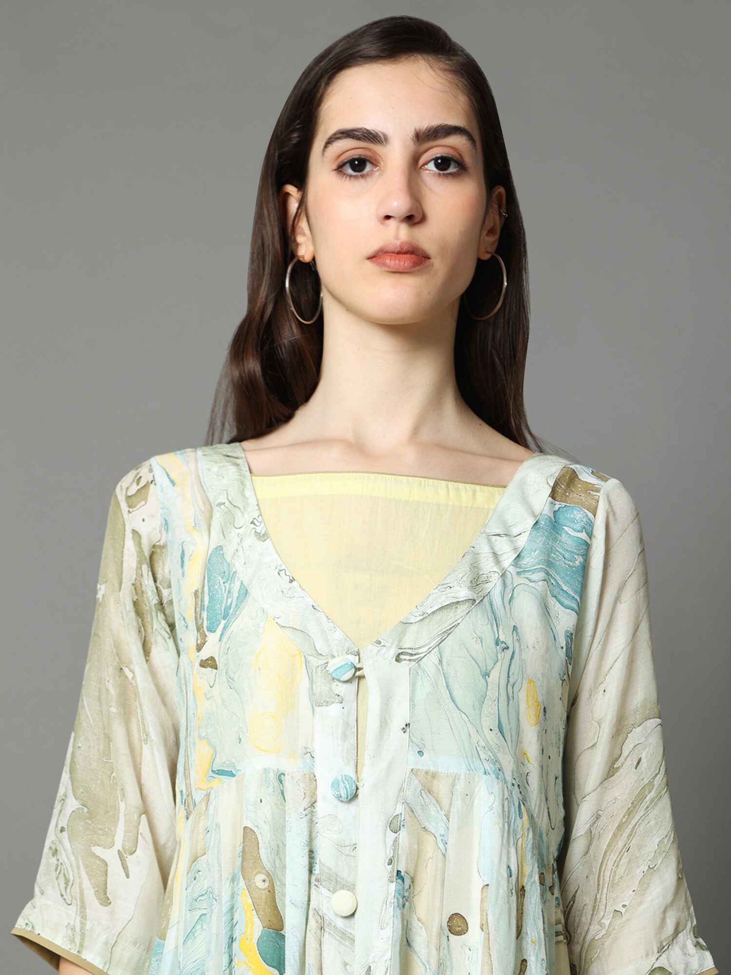 'Zaina' Hand-dyed Marble Vegan Silk Double-layer Dress