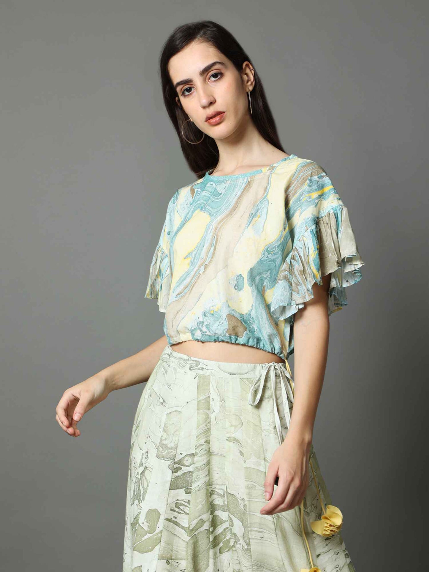 'Moana' Marble-dyed Pure Cotton Frill Top