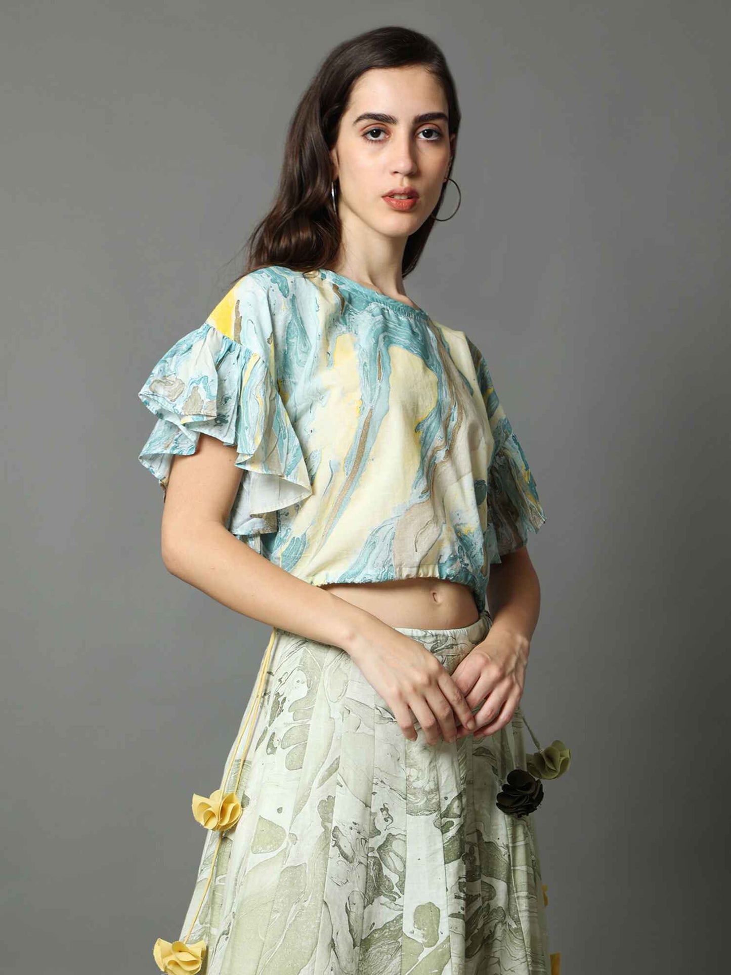 'Moana' Marble-dyed Pure Cotton Frill Top