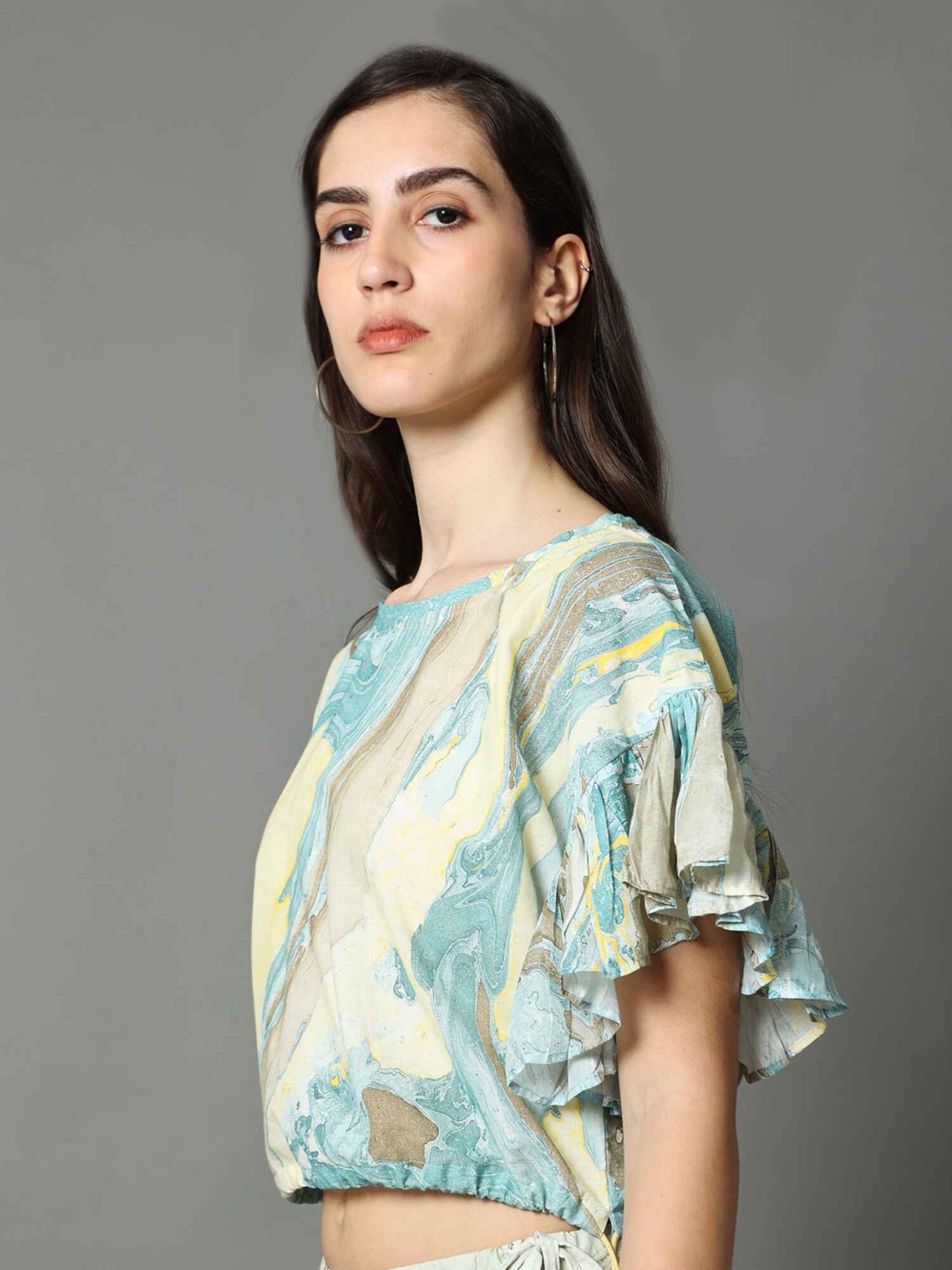 'Moana' Marble-dyed Pure Cotton Frill Top