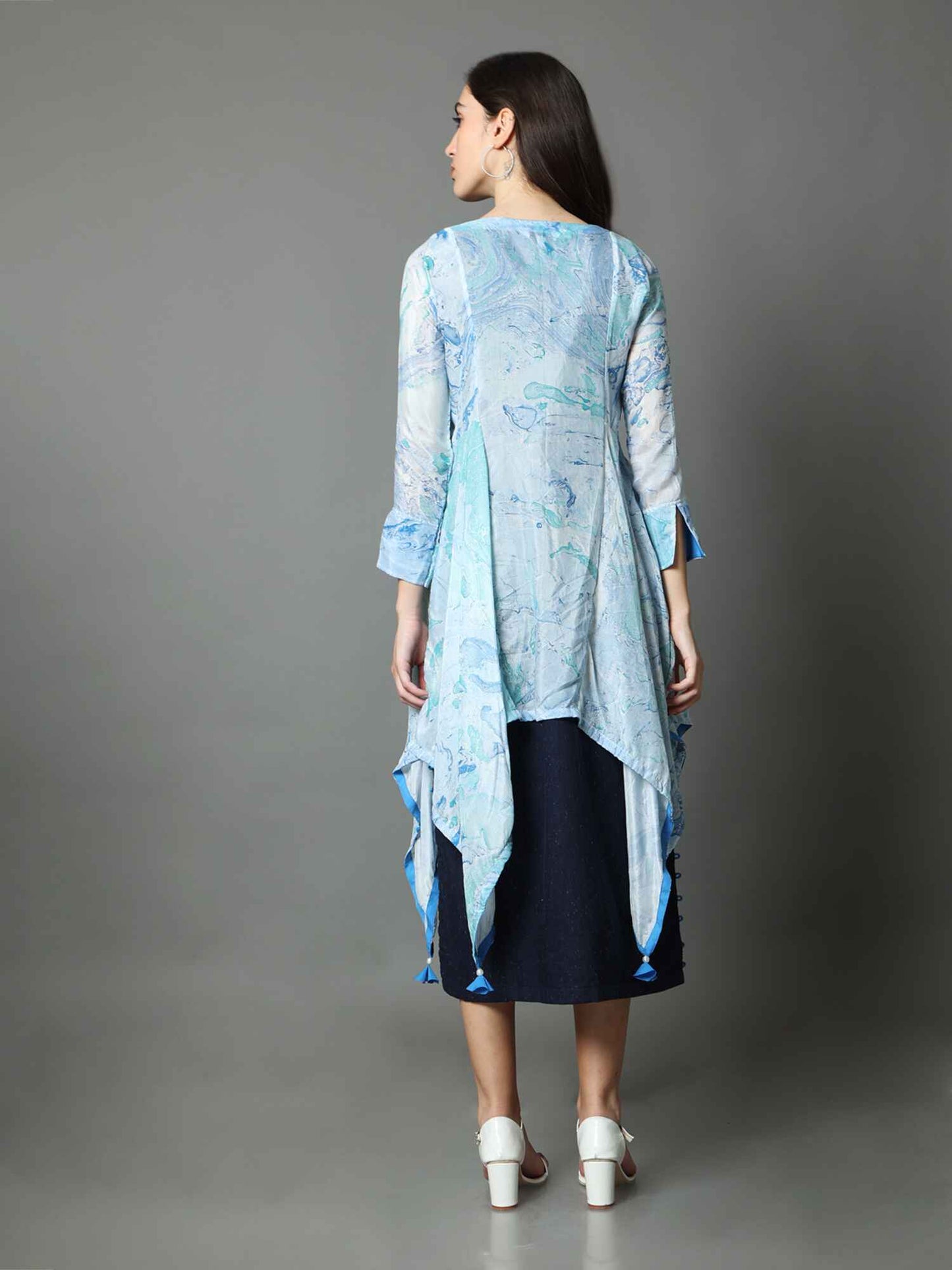 'Mira' Marble-dyed Vegan Silk Overlay (Aquamarine)