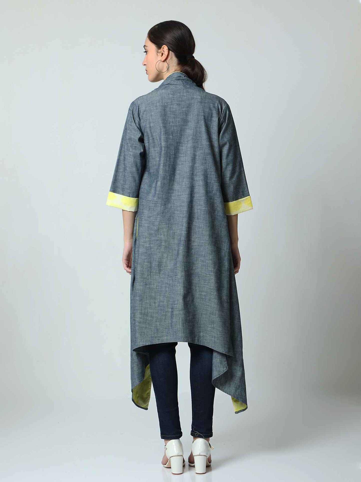 'Daisy' Hand-dyed Shibori Pure Cotton Denim Overlay (Spicy mango)