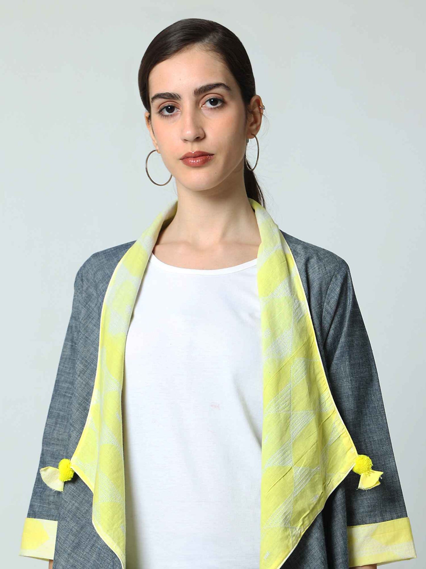 'Daisy' Hand-dyed Shibori Pure Cotton Denim Overlay (Spicy mango)