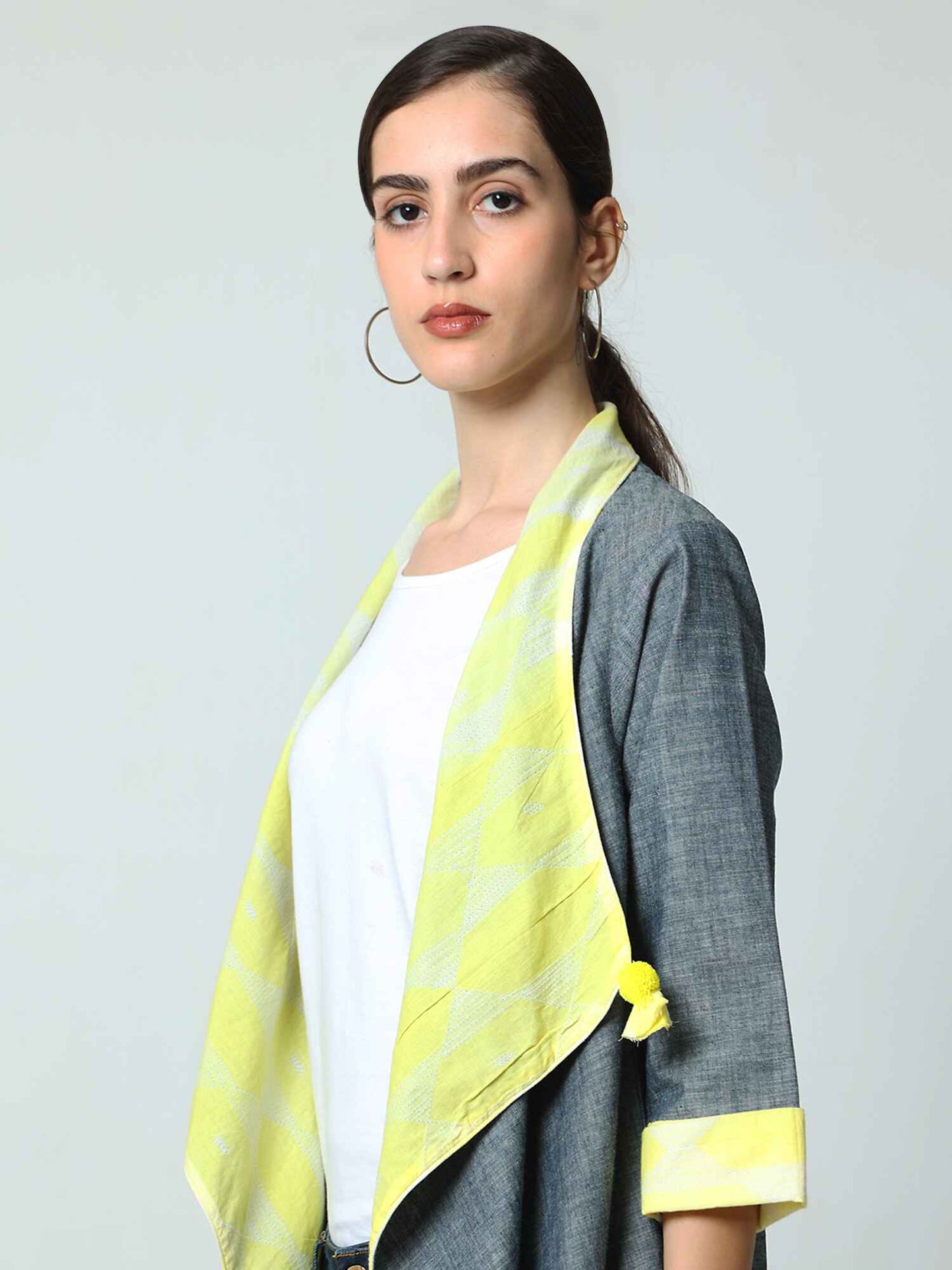 'Daisy' Hand-dyed Shibori Pure Cotton Denim Overlay (Spicy mango)