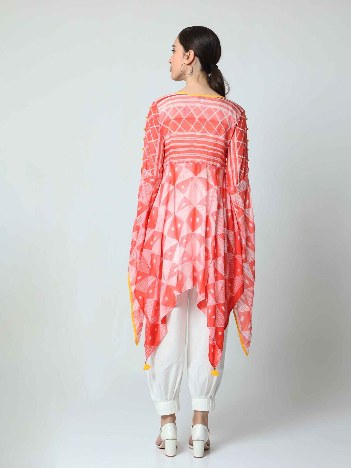 'Vaani' Hand-dyed Shibori Vegan Silk Top with Butterfly Sleeves