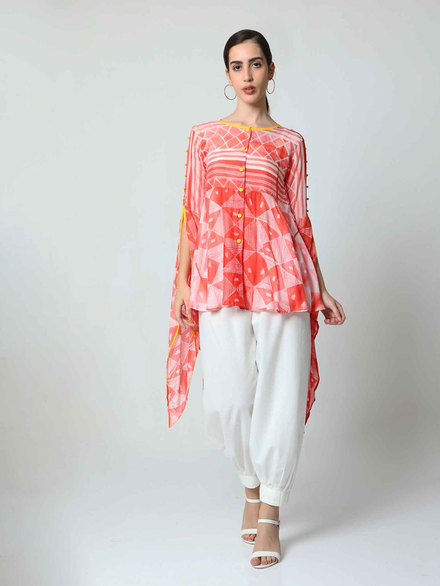 'Vaani' Hand-dyed Shibori Vegan Silk Top with Butterfly Sleeves