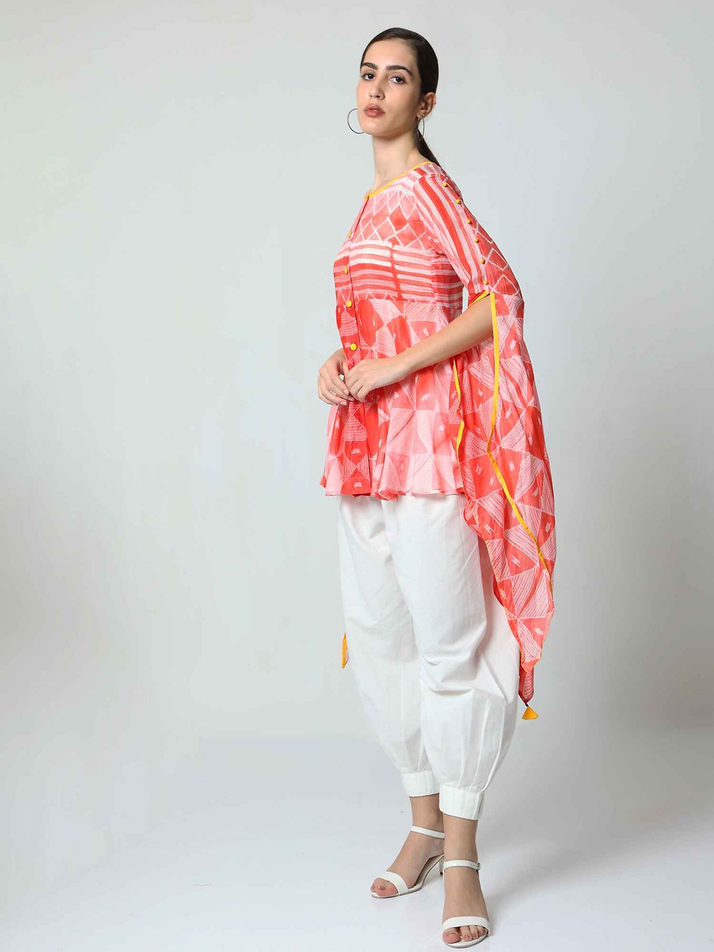 'Vaani' Hand-dyed Shibori Vegan Silk Top with Butterfly Sleeves