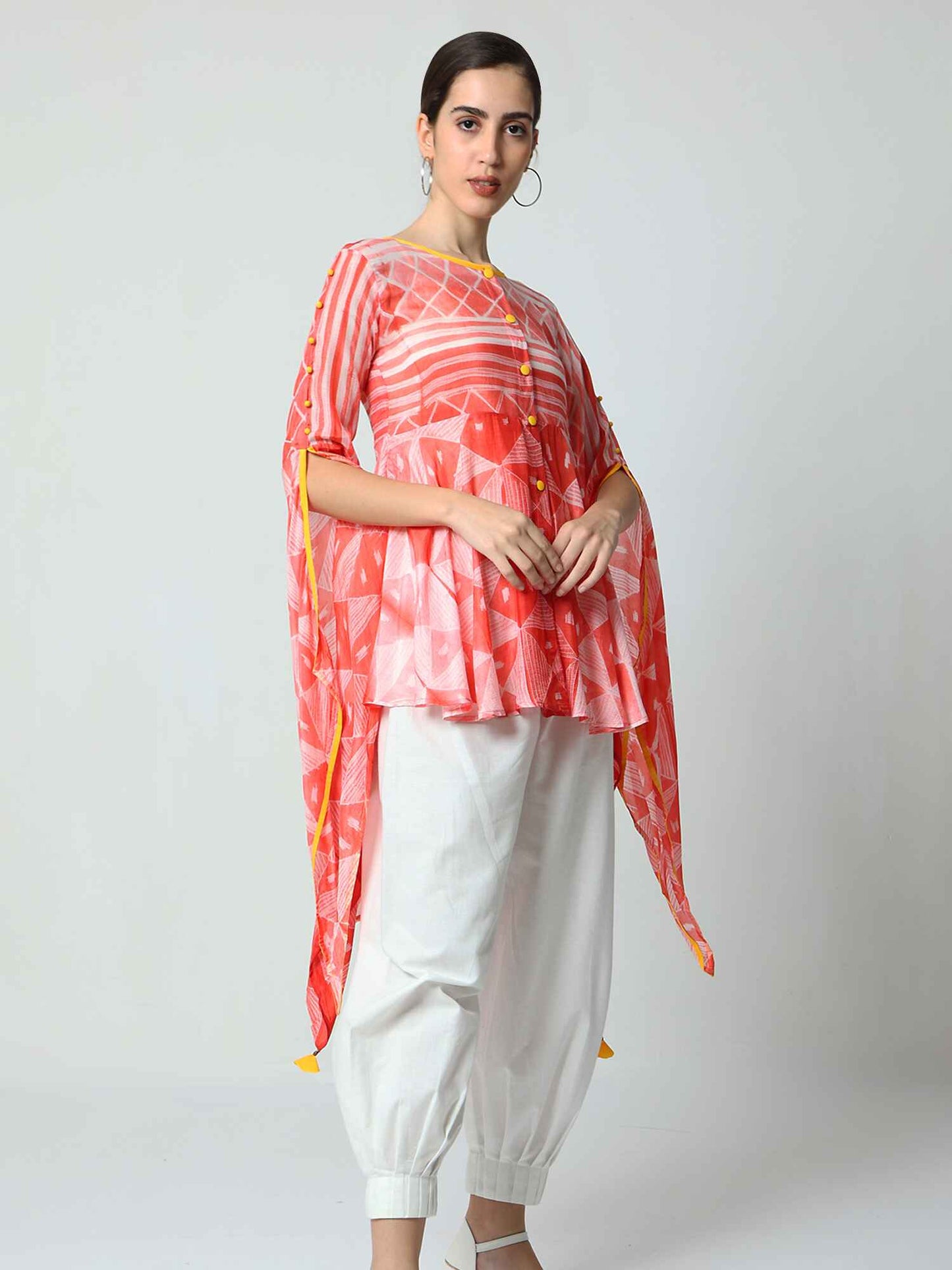 'Vaani' Hand-dyed Shibori Vegan Silk Top with Butterfly Sleeves