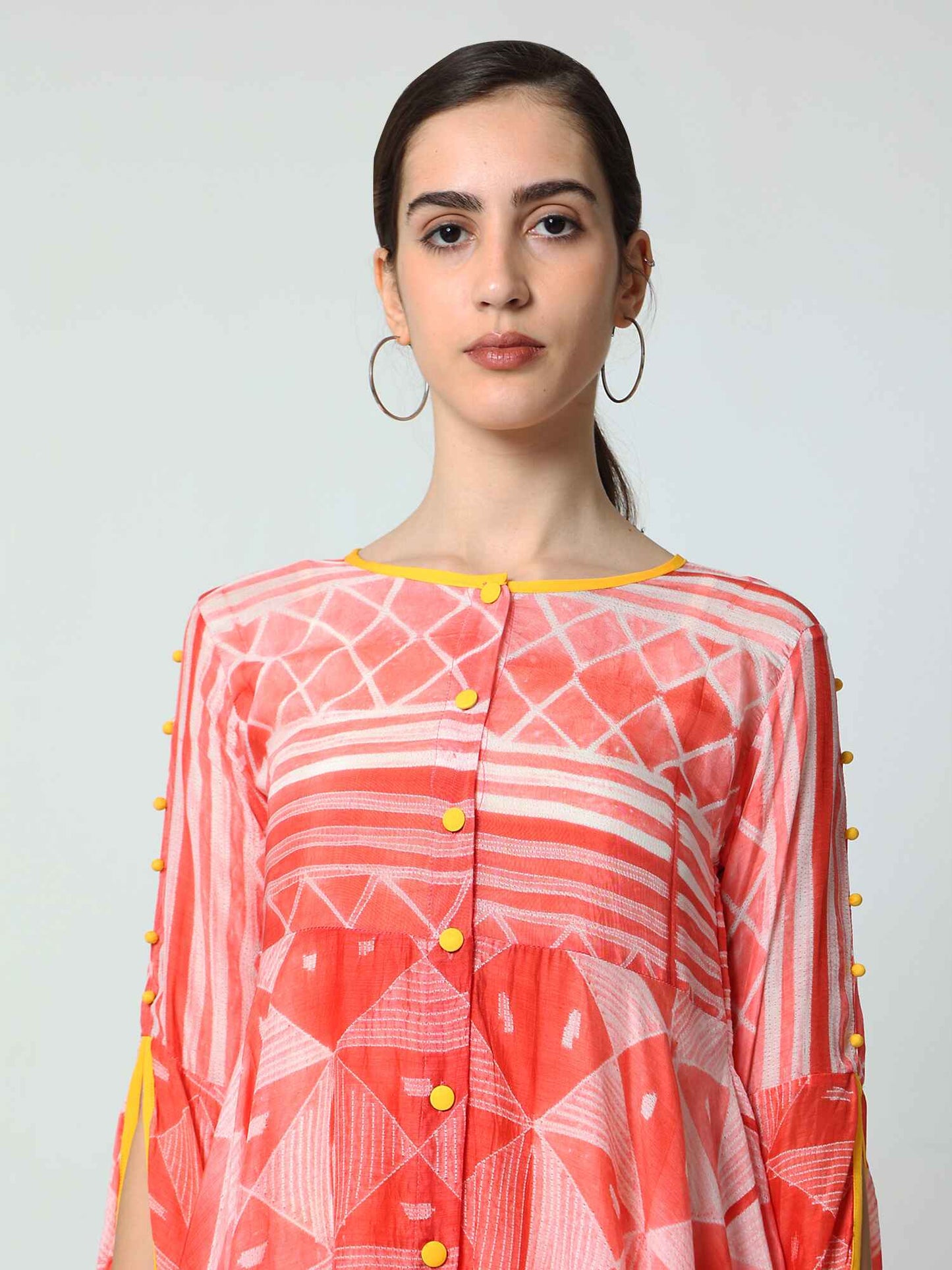 'Vaani' Hand-dyed Shibori Vegan Silk Top with Butterfly Sleeves