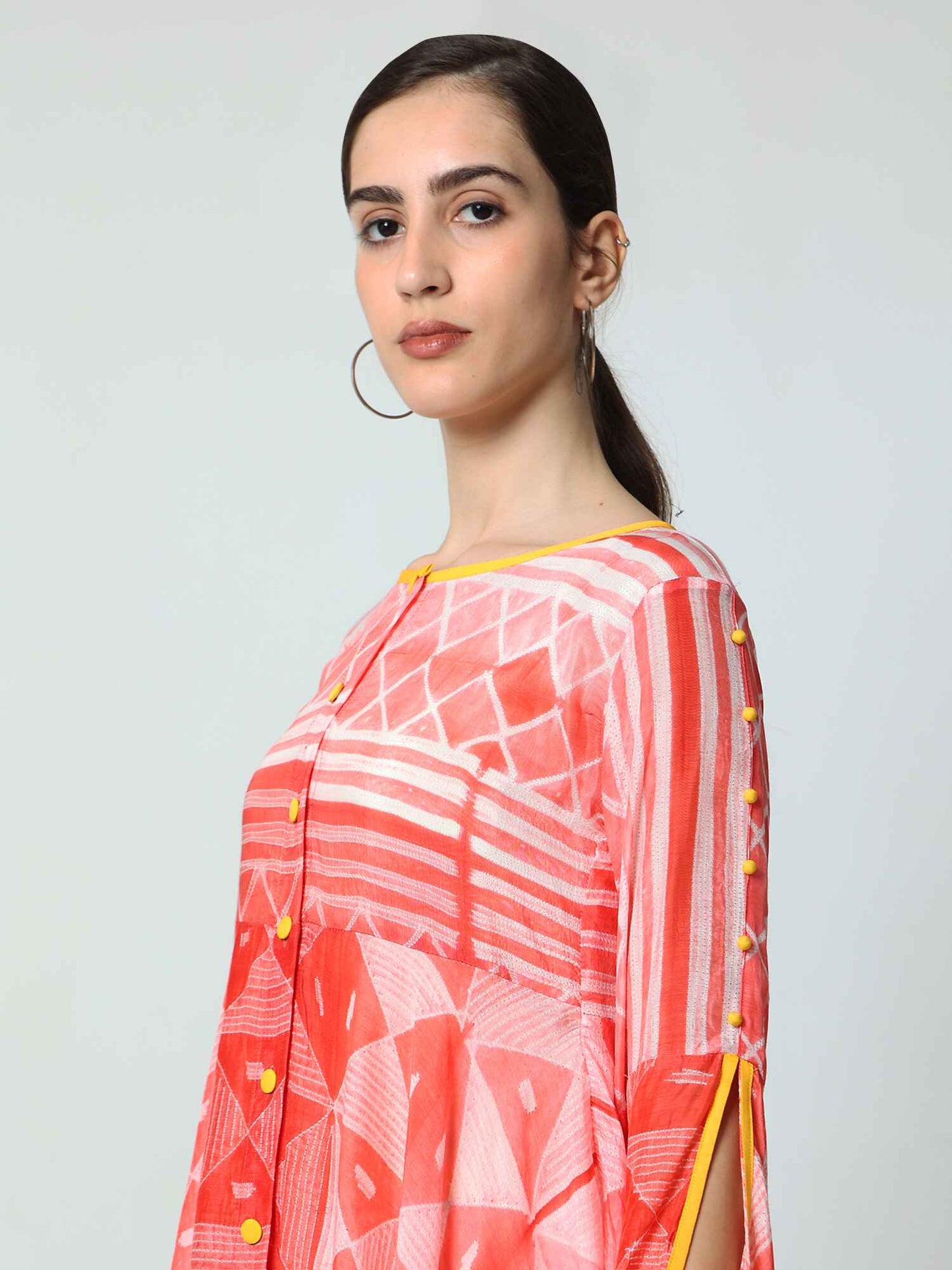 'Vaani' Hand-dyed Shibori Vegan Silk Top with Butterfly Sleeves