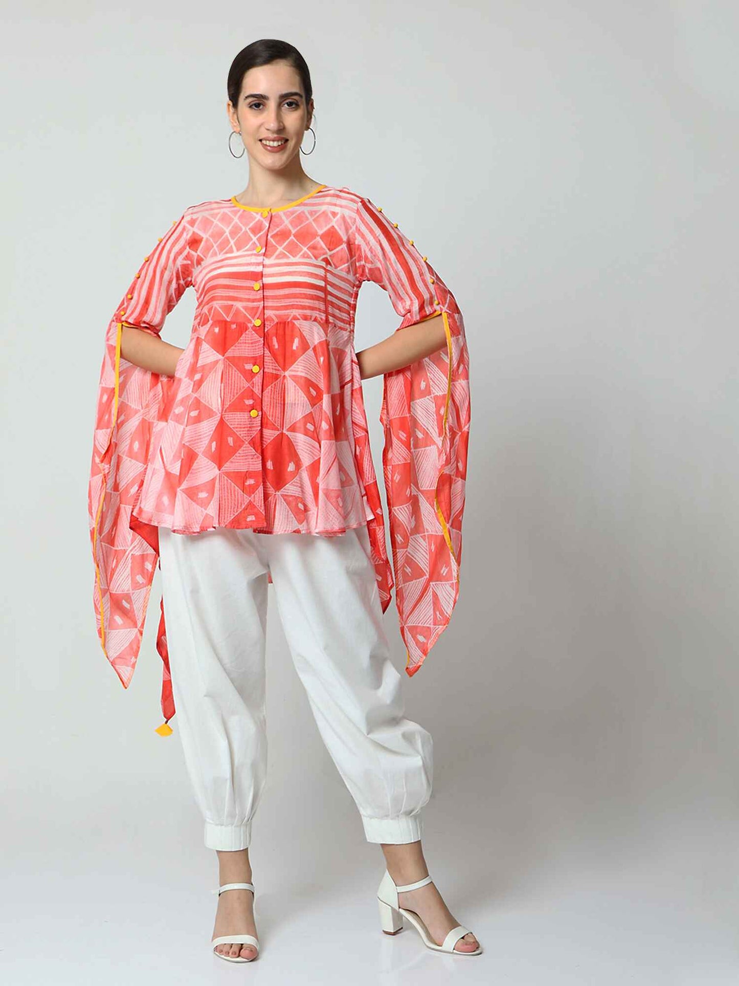 'Vaani' Hand-dyed Shibori Vegan Silk Top with Butterfly Sleeves