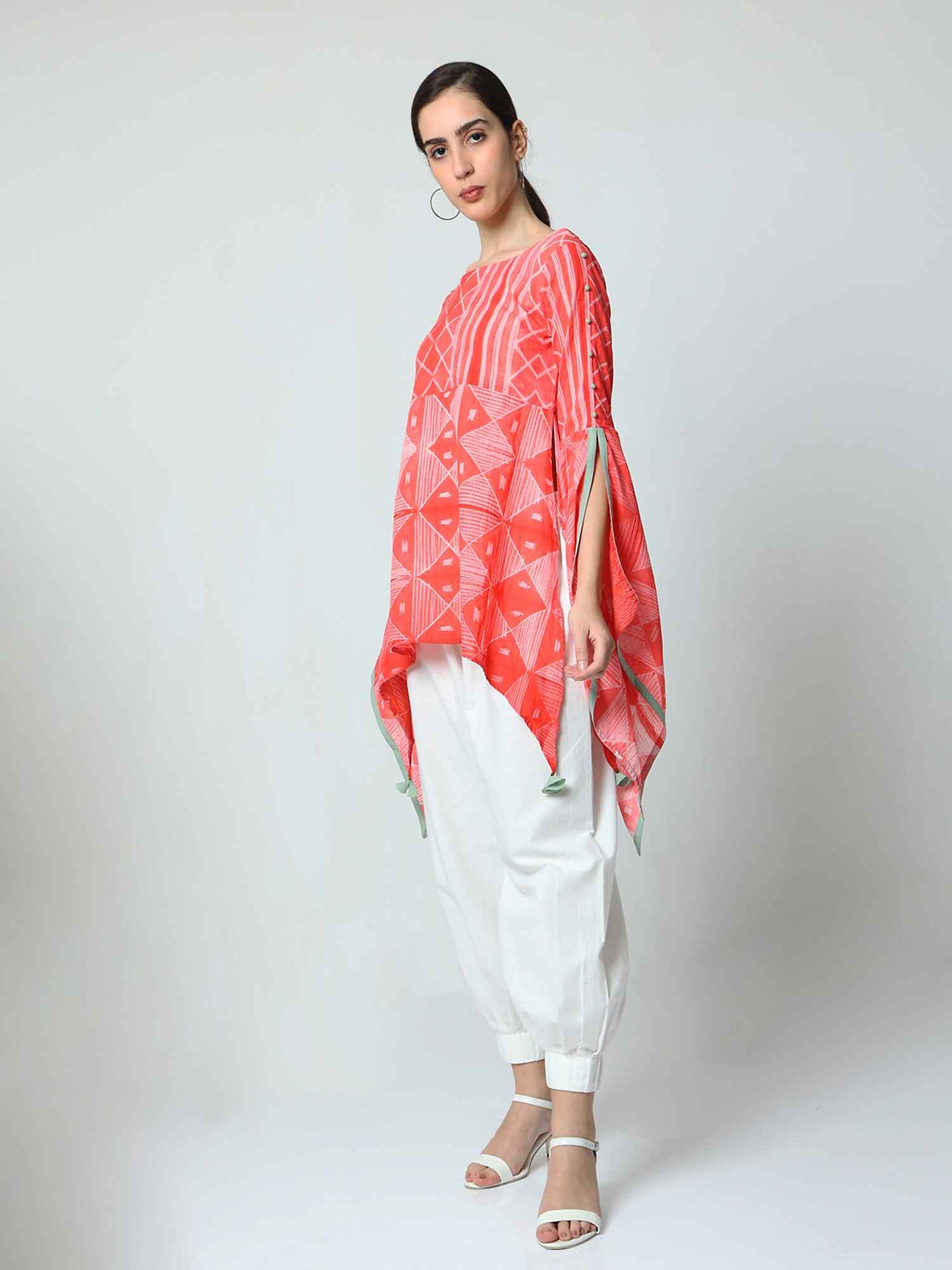 'Rumi' Hand-dyed Shibori Pure Cotton Top with Butterfly Sleeves