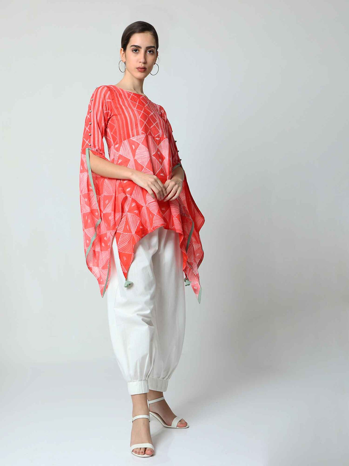 'Rumi' Hand-dyed Shibori Pure Cotton Top with Butterfly Sleeves